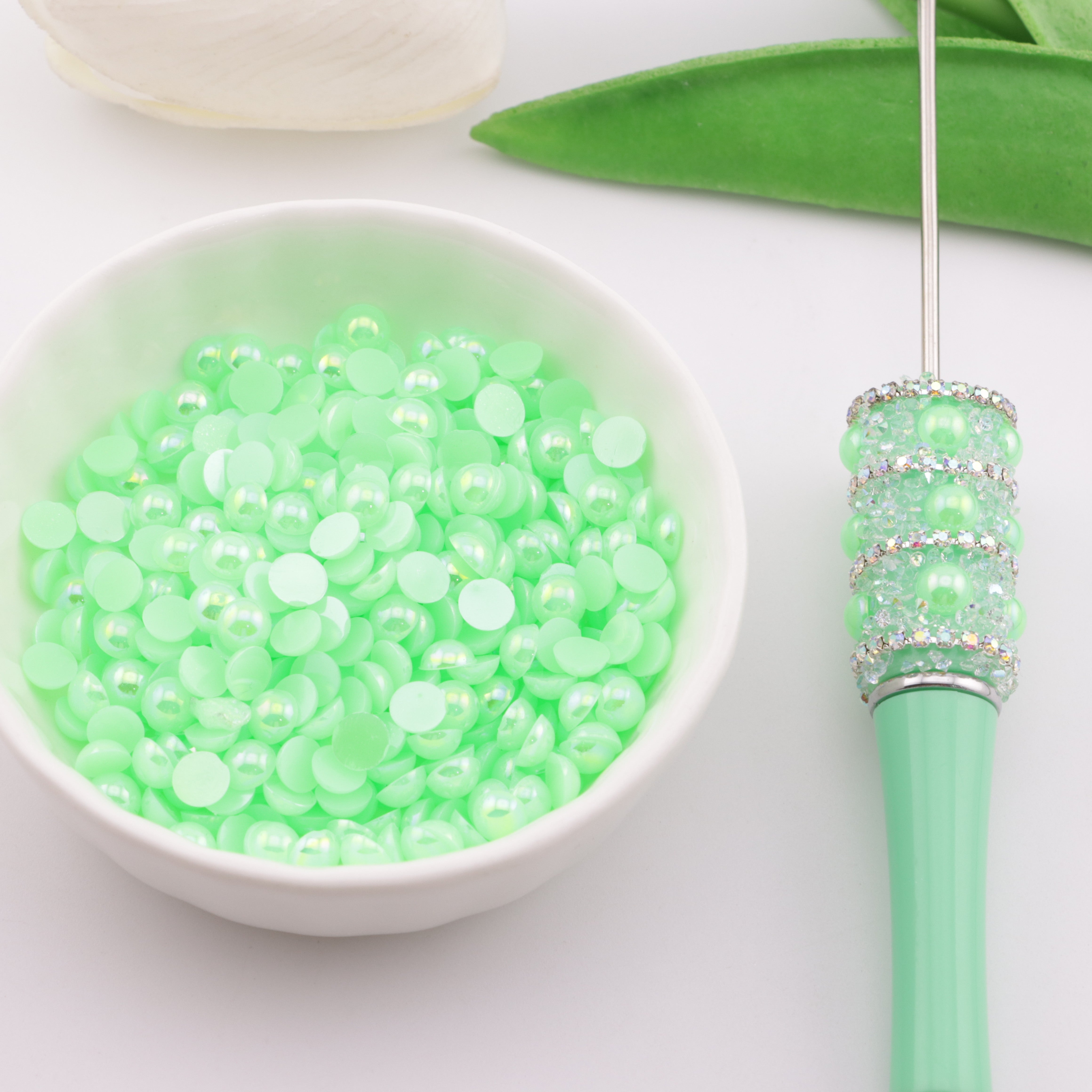FS3640- 5mm Ab Color Half Round Pearl Colored Plated Half Round Pearl