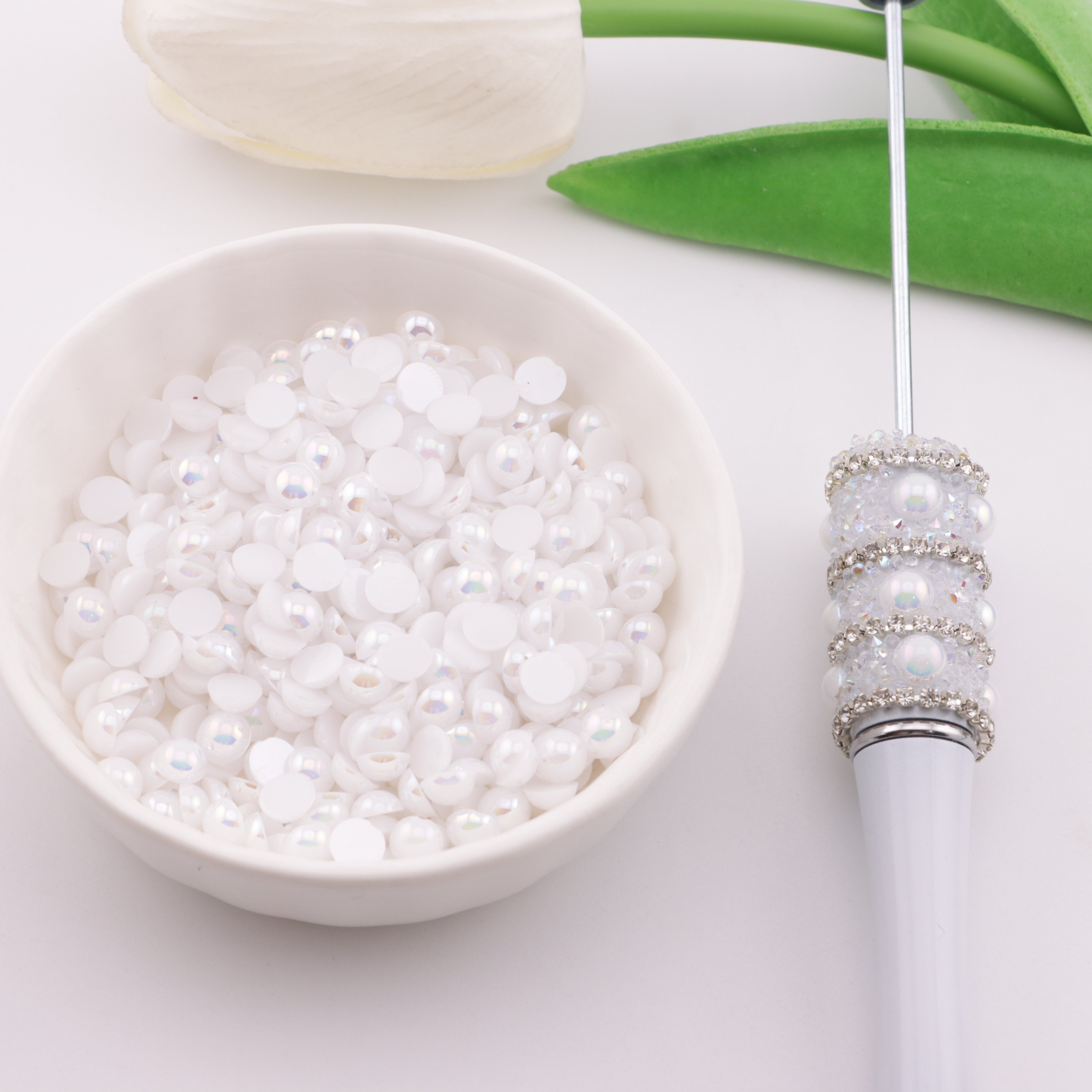 FS3640- 5mm Ab Color Half Round Pearl Colored Plated Half Round Pearl