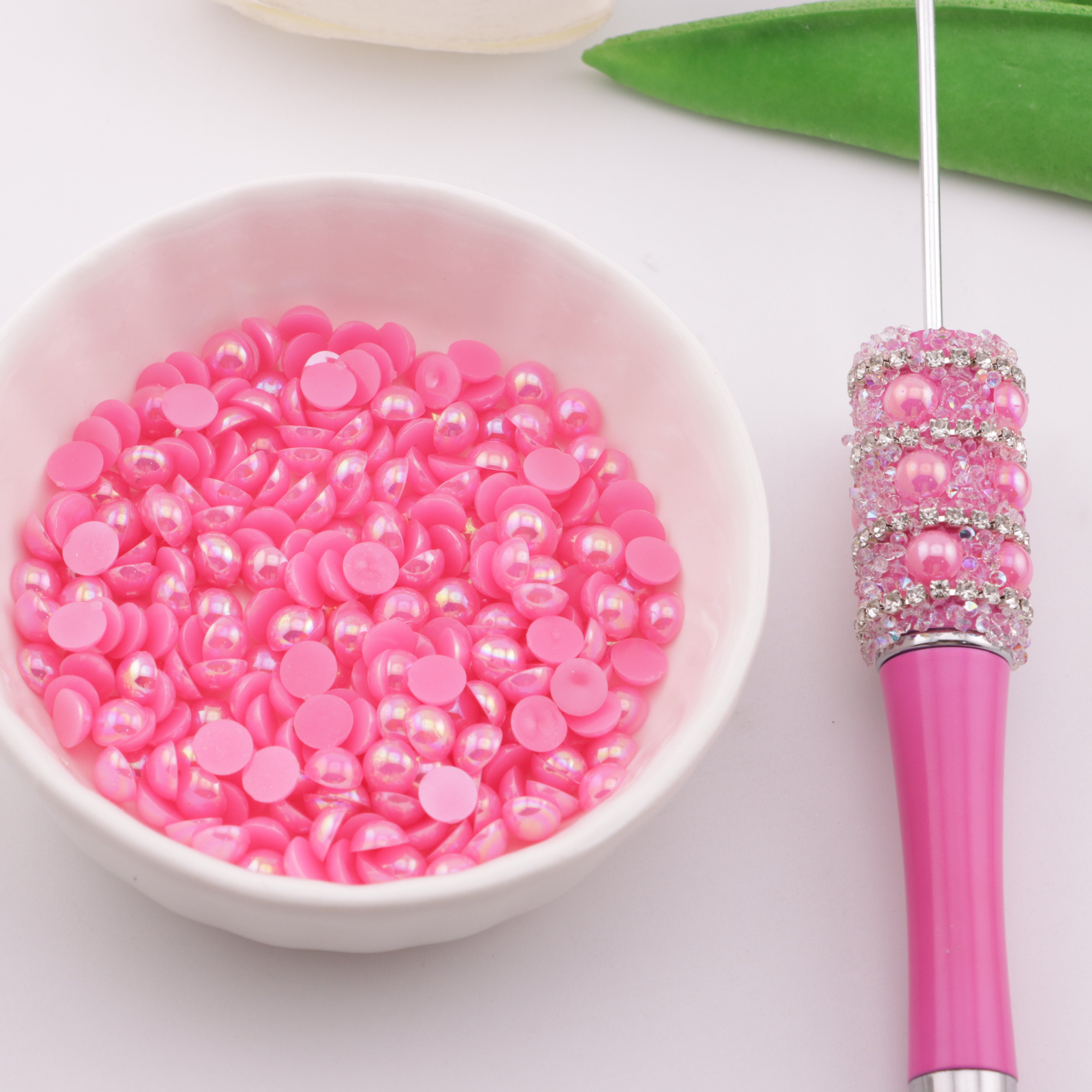FS3640- 5mm Ab Color Half Round Pearl Colored Plated Half Round Pearl