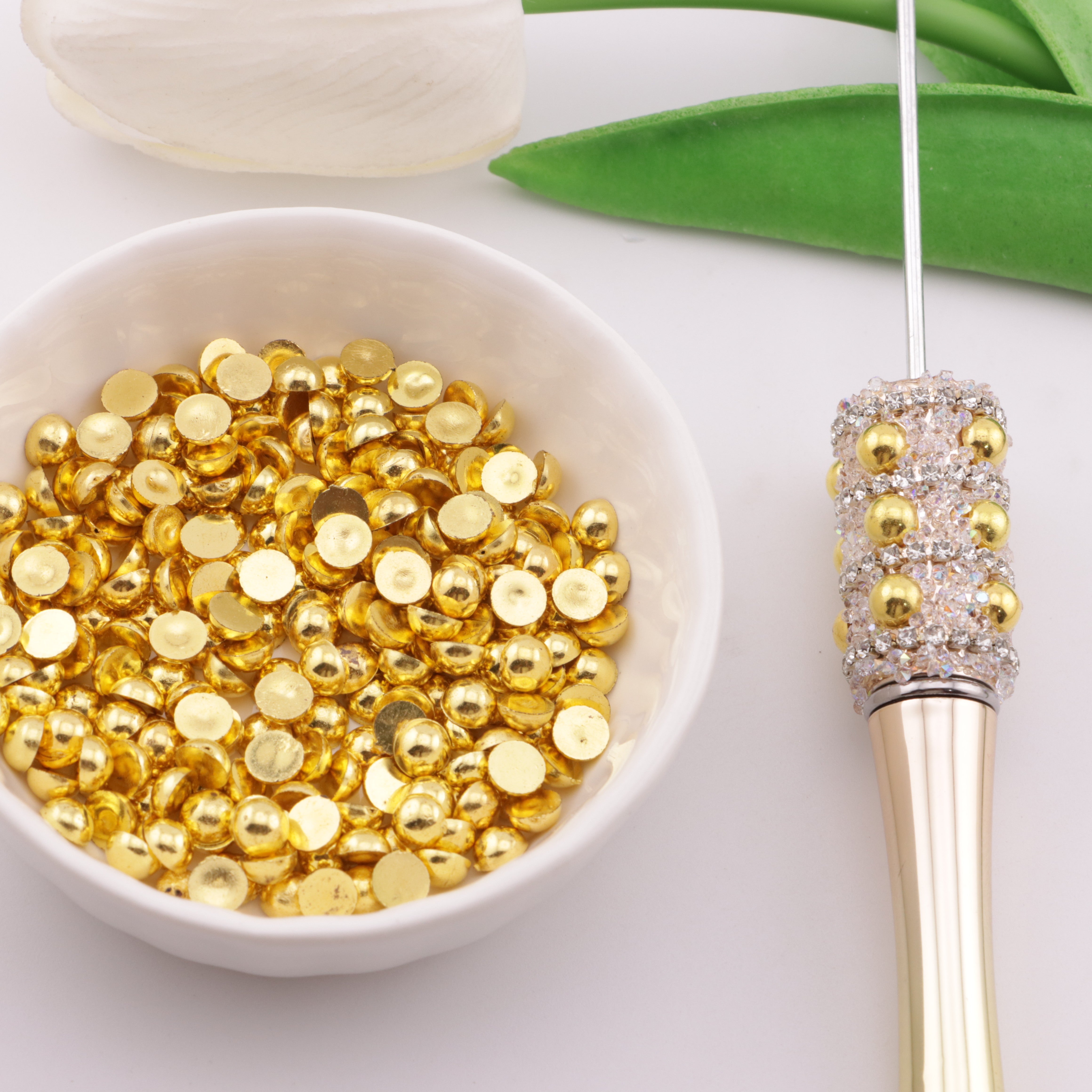 FS3640- 5mm Ab Color Half Round Pearl Colored Plated Half Round Pearl