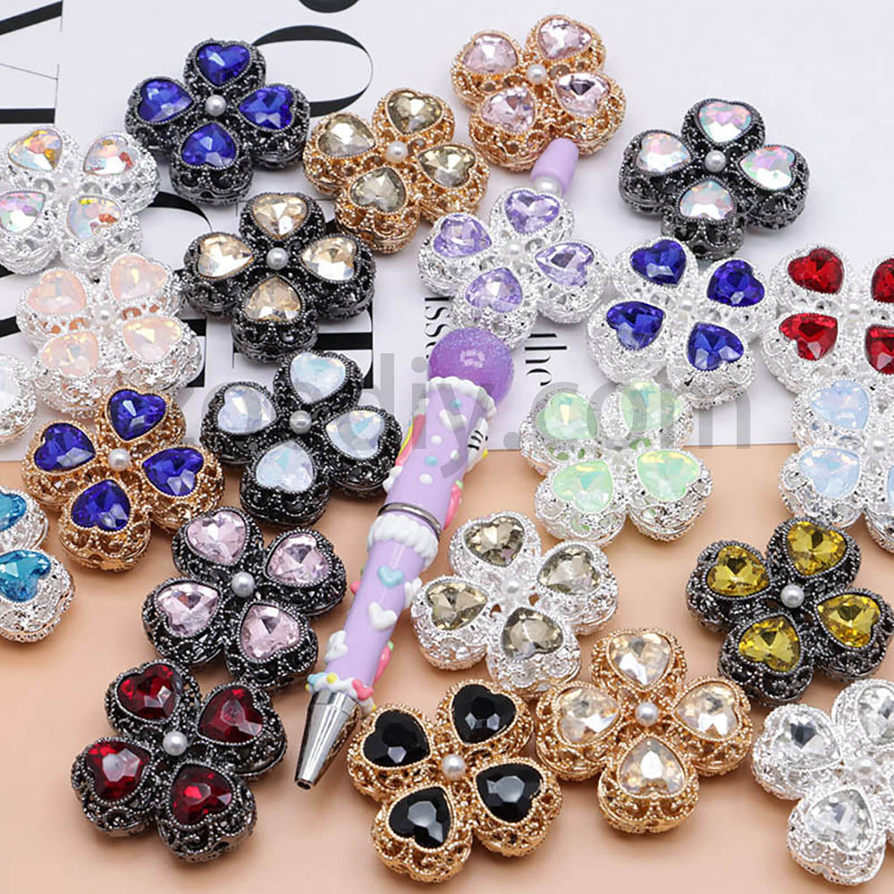 FS0953- Mixed Color Silver Clover Crystal Alloy Diamond Ball Beads Fit For Beadable Pens