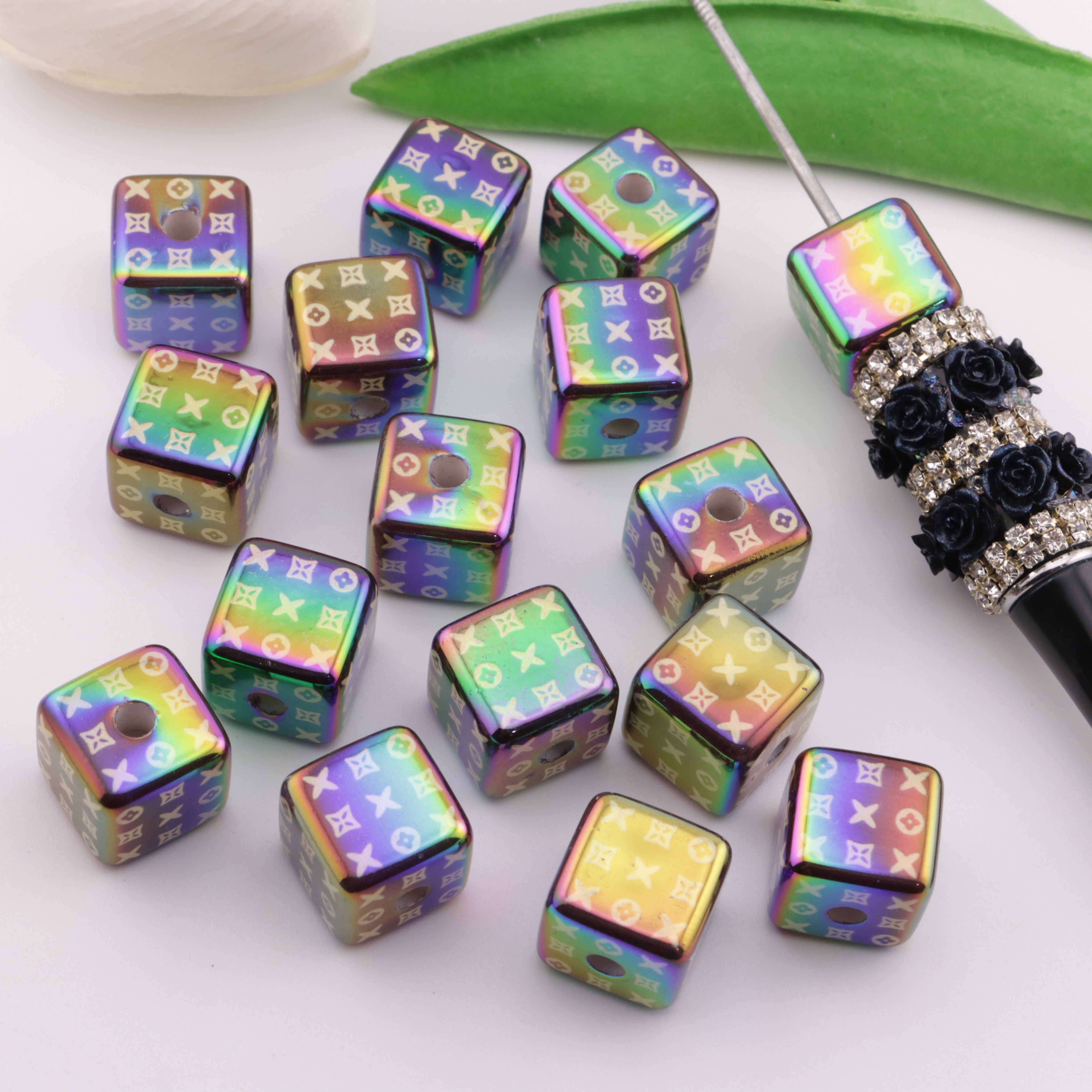 FS0098- Approximately 15mm Brown UV - Coated LV Monogram Squares Zoe's DIY Shop