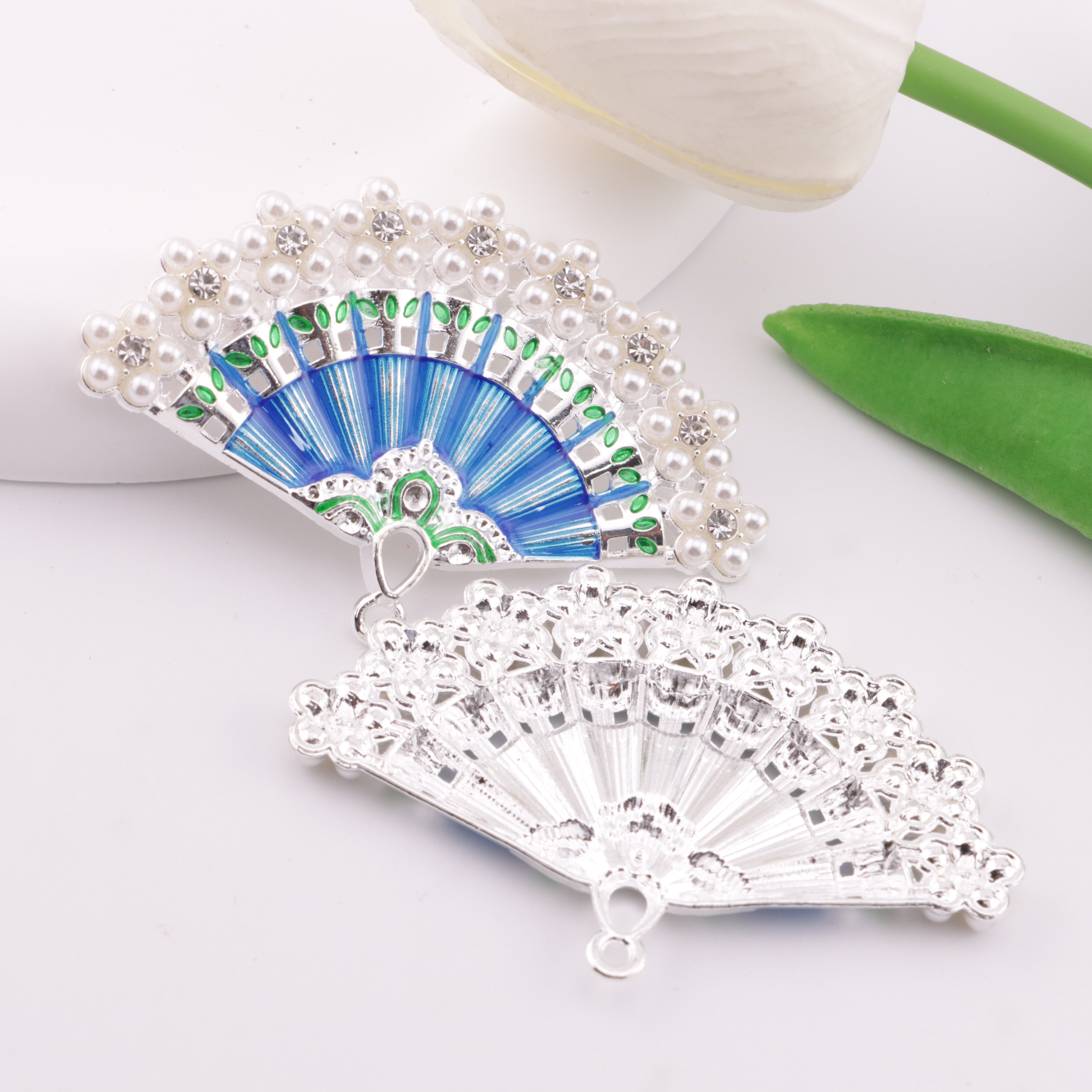 FS6192- 64×41mm Fan Metal Charms Painted Colorful Fan Metal Patches