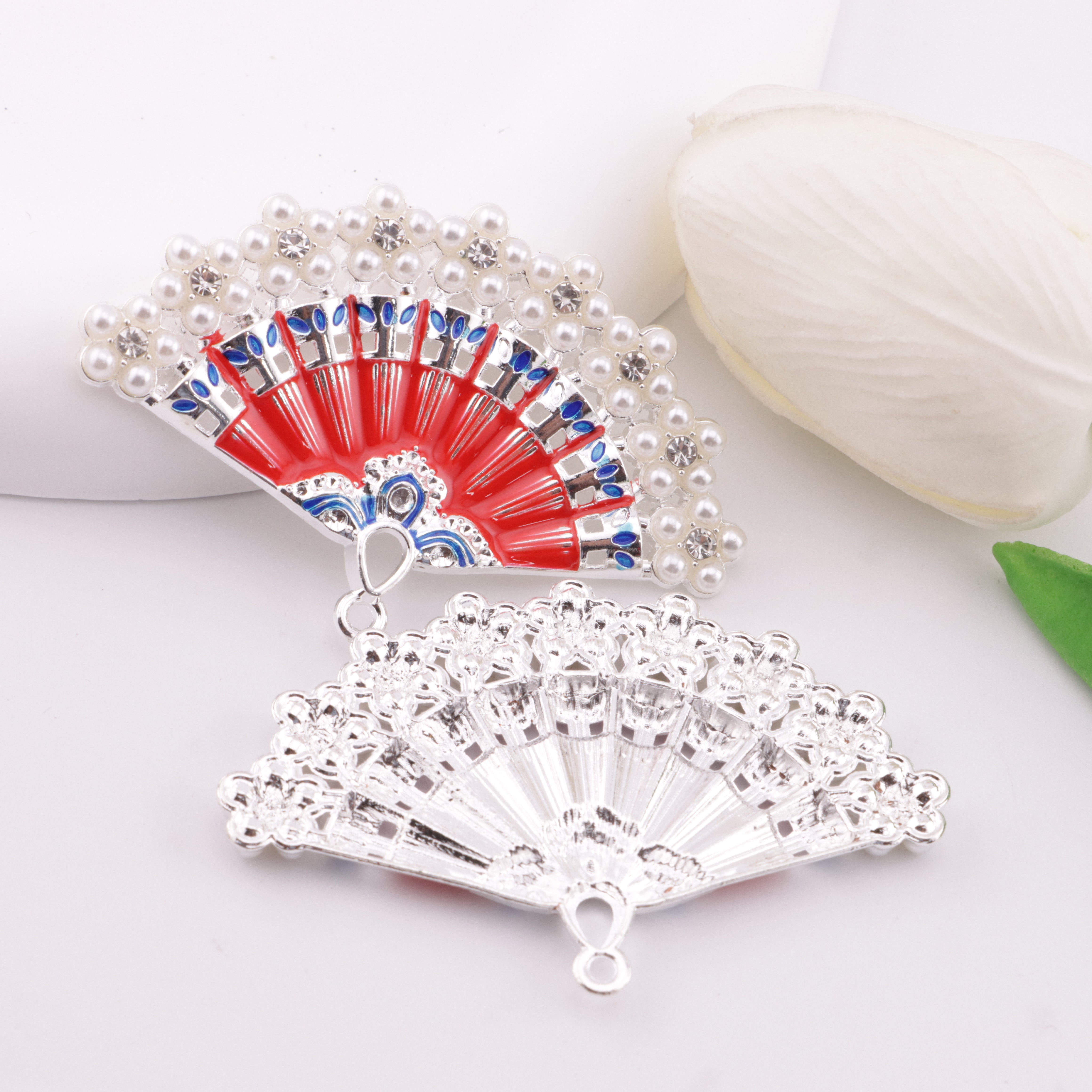 FS6192- 64×41mm Fan Metal Charms Painted Colorful Fan Metal Patches