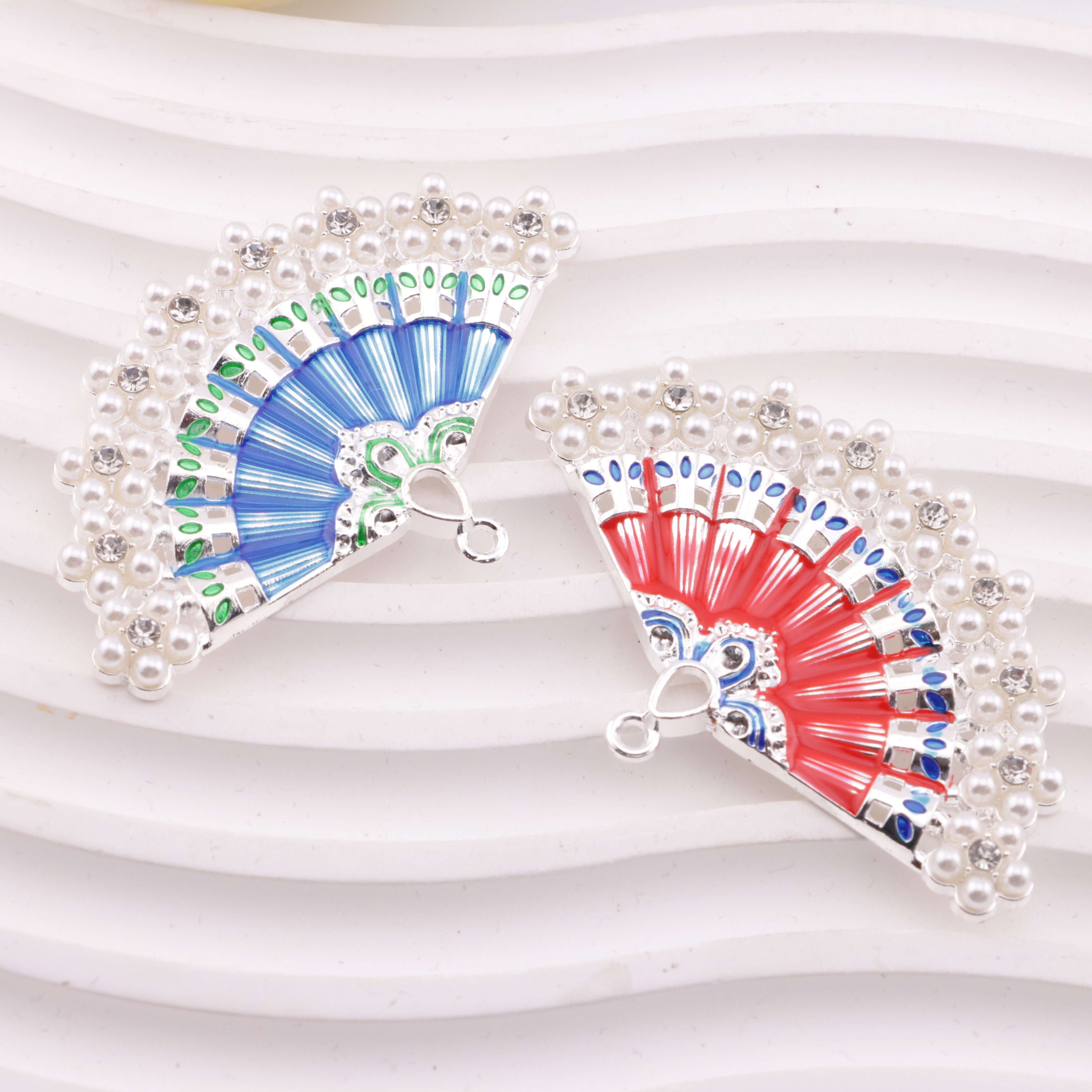 FS6192- 64×41mm Fan Metal Charms Painted Colorful Fan Metal Patches