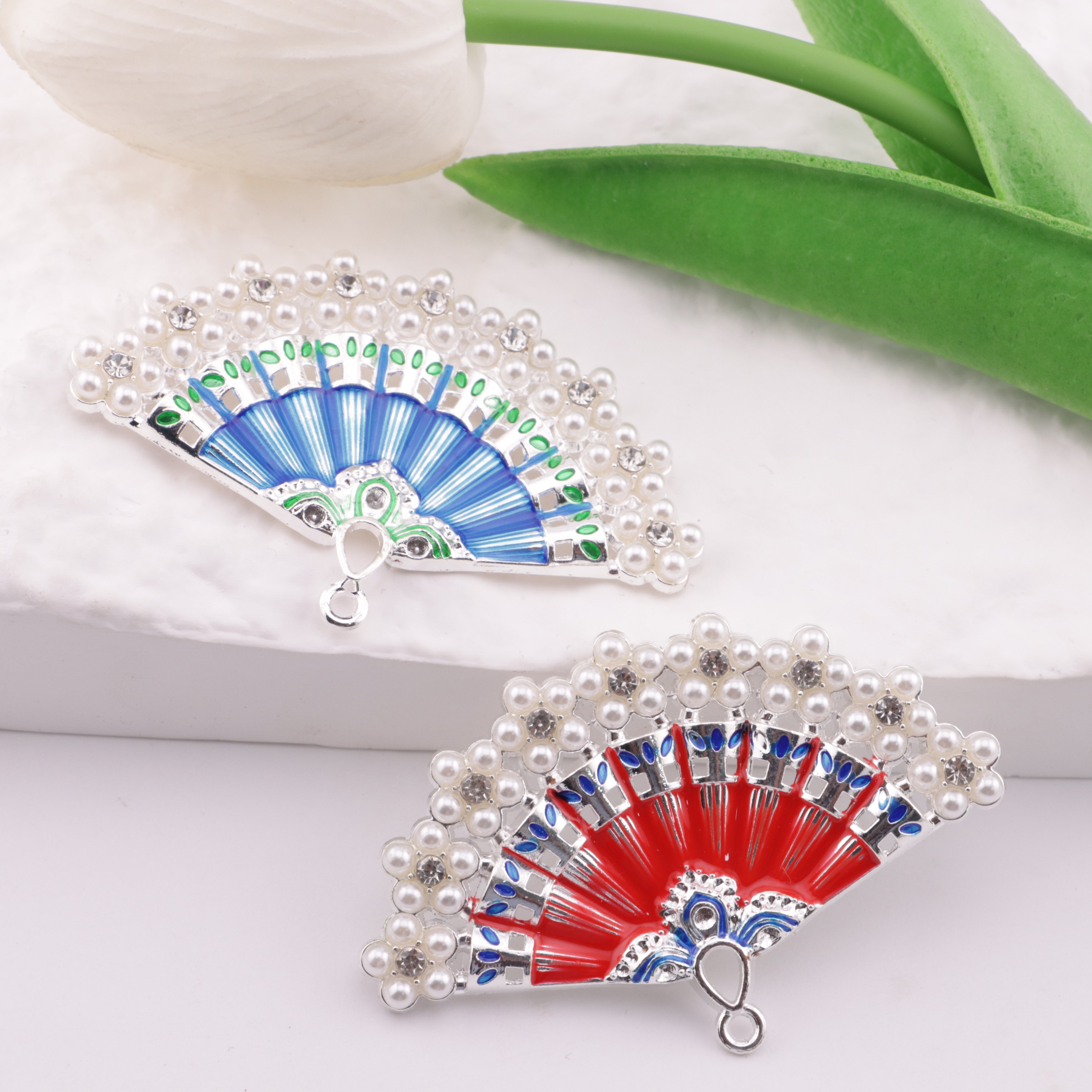 FS6192- 64×41mm Fan Metal Charms Painted Colorful Fan Metal Patches