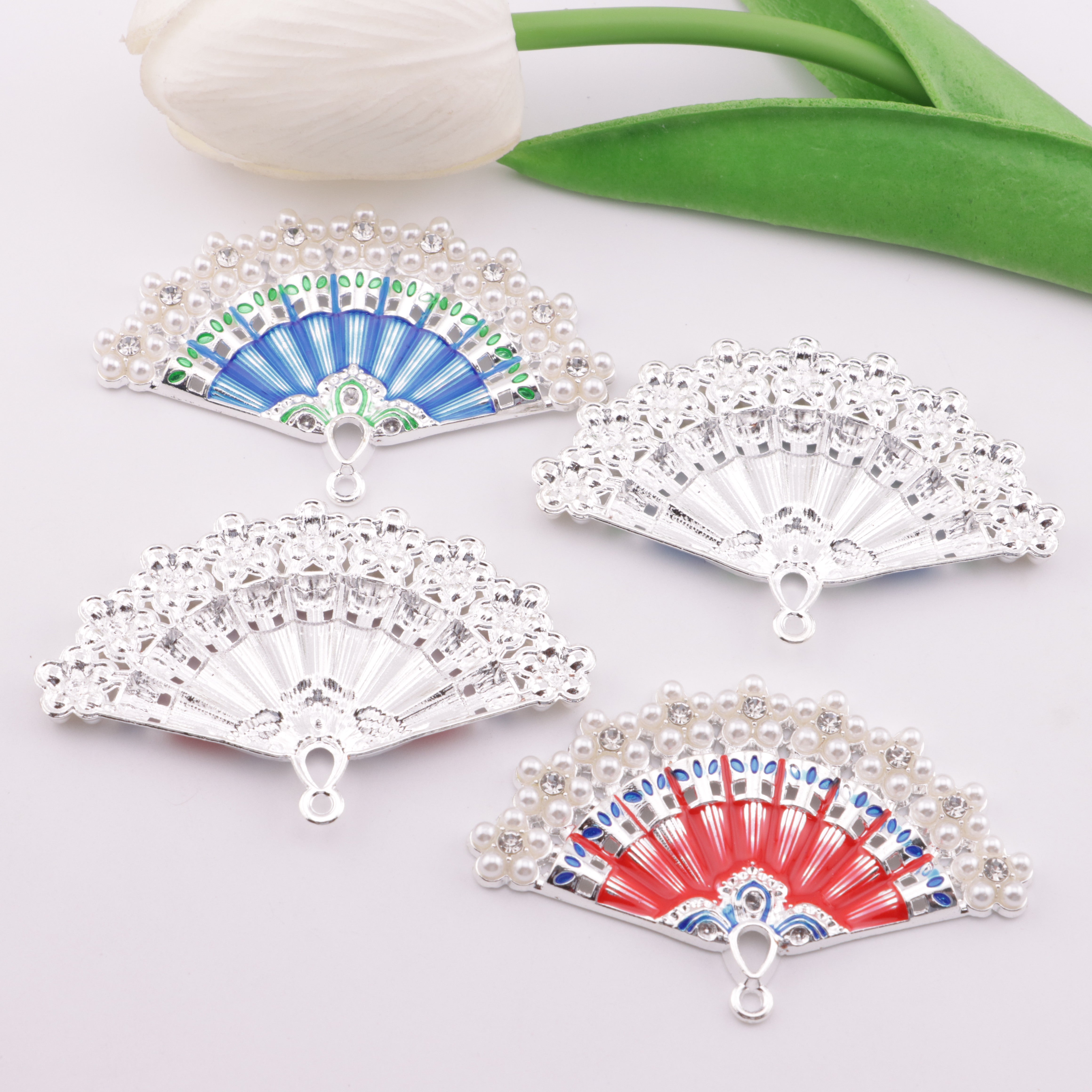 FS6192- 64×41mm Fan Metal Charms Painted Colorful Fan Metal Patches