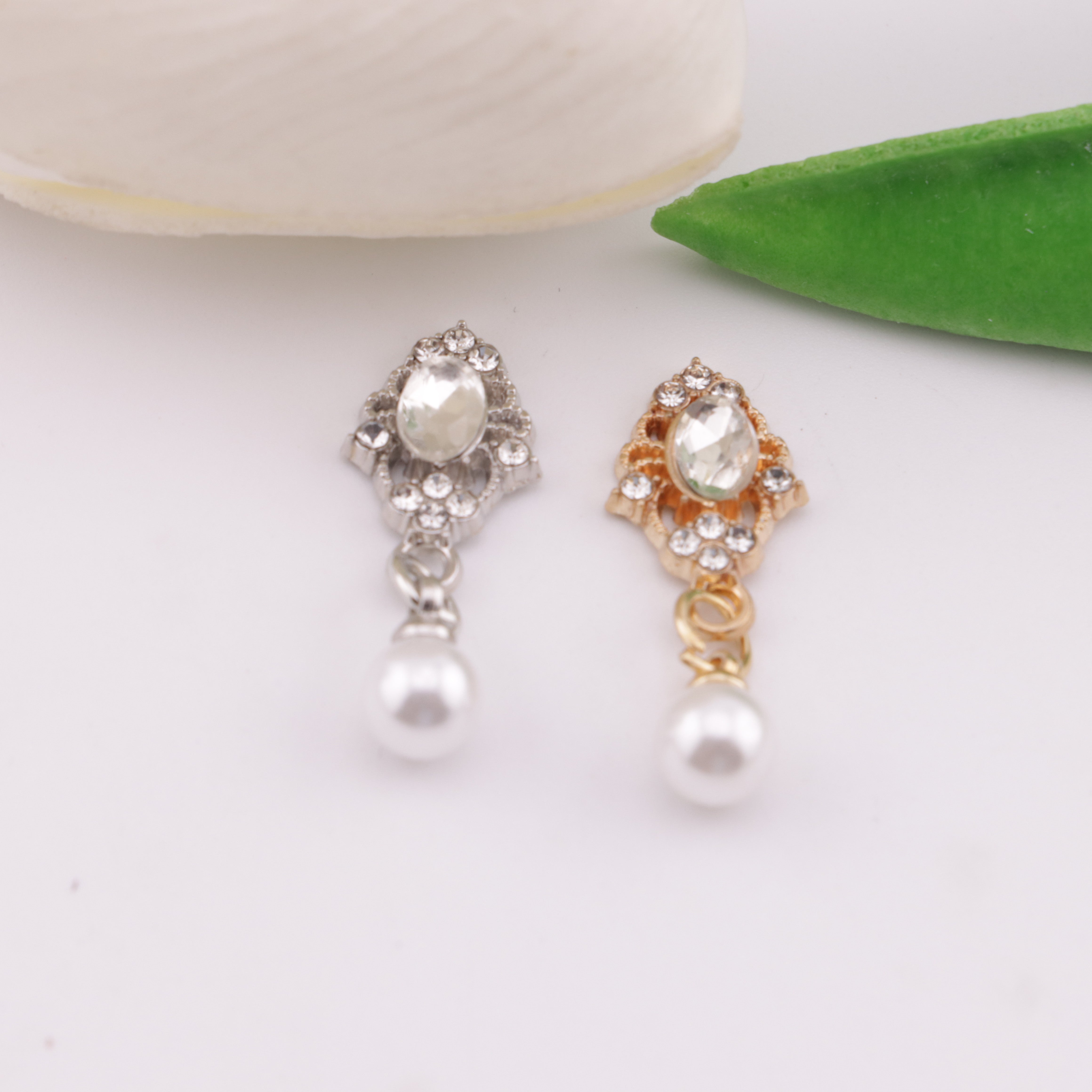 FS6193- 10*27mm Oval Charms With Pearl Pendants, Oval Marquise Metal Patches