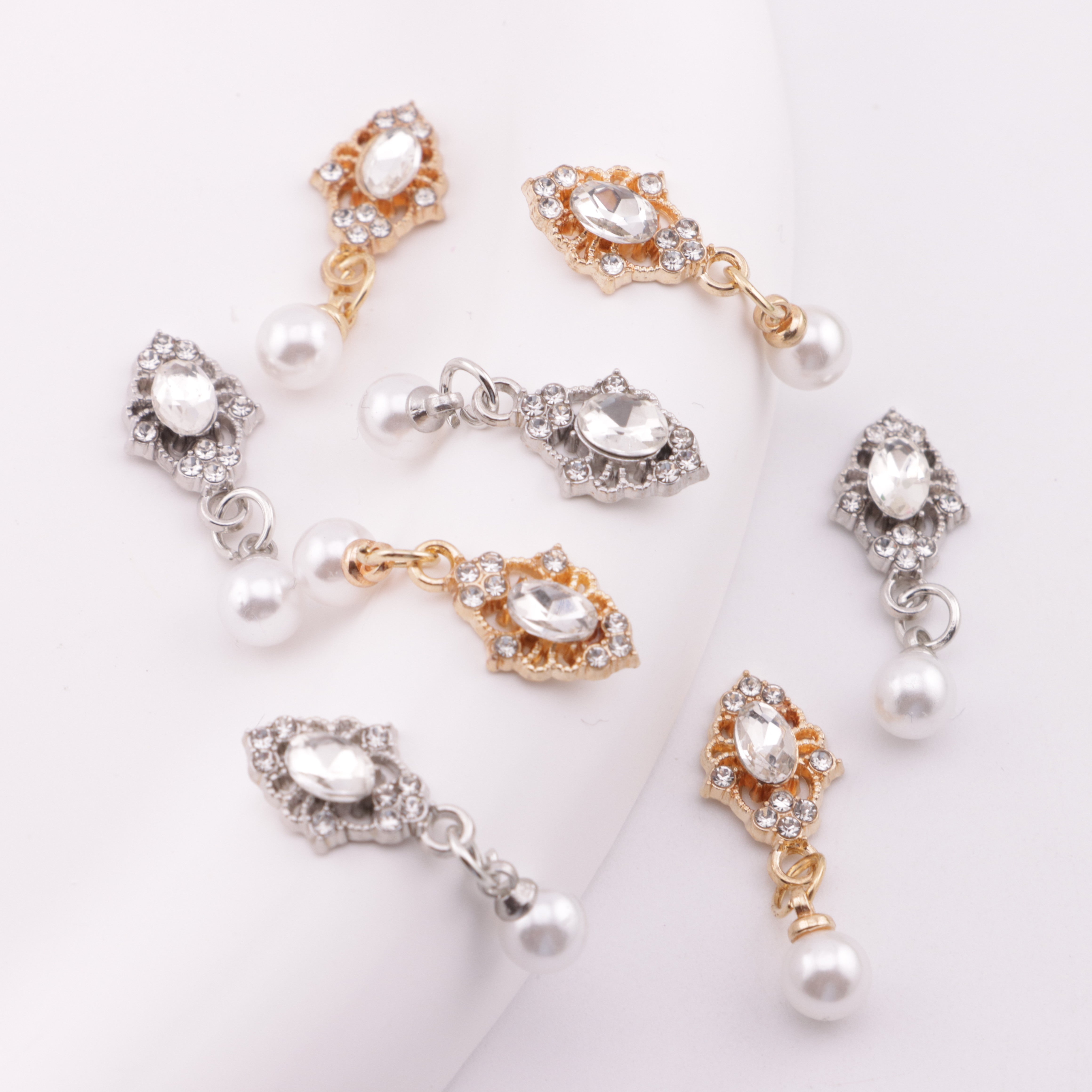 FS6193- 10*27mm Oval Charms With Pearl Pendants, Oval Marquise Metal Patches