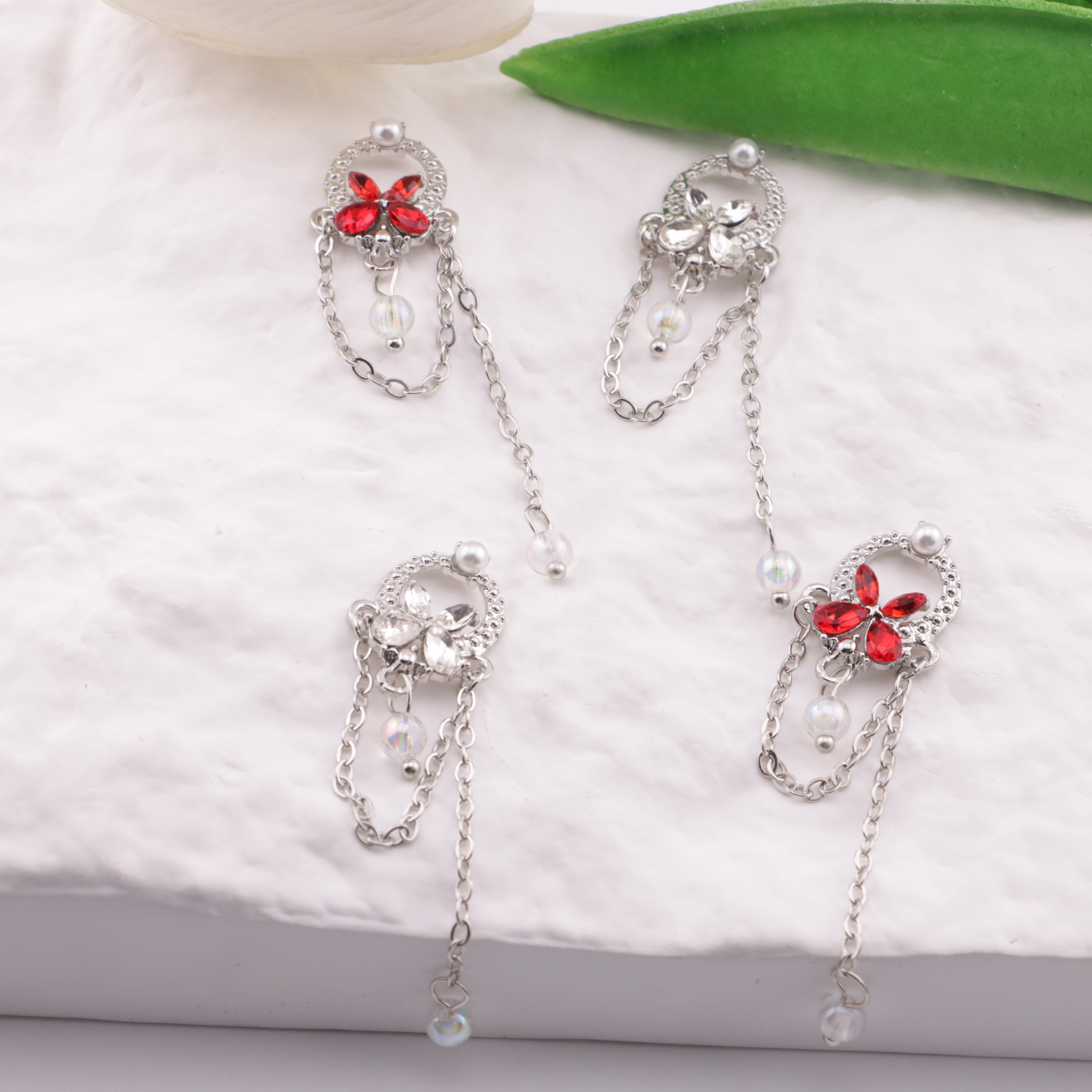 FS6205- 14×19mm Metal Bow Handheld Basket Charms With Chain, Metal Bow - Handheld Basket Patches With Chains