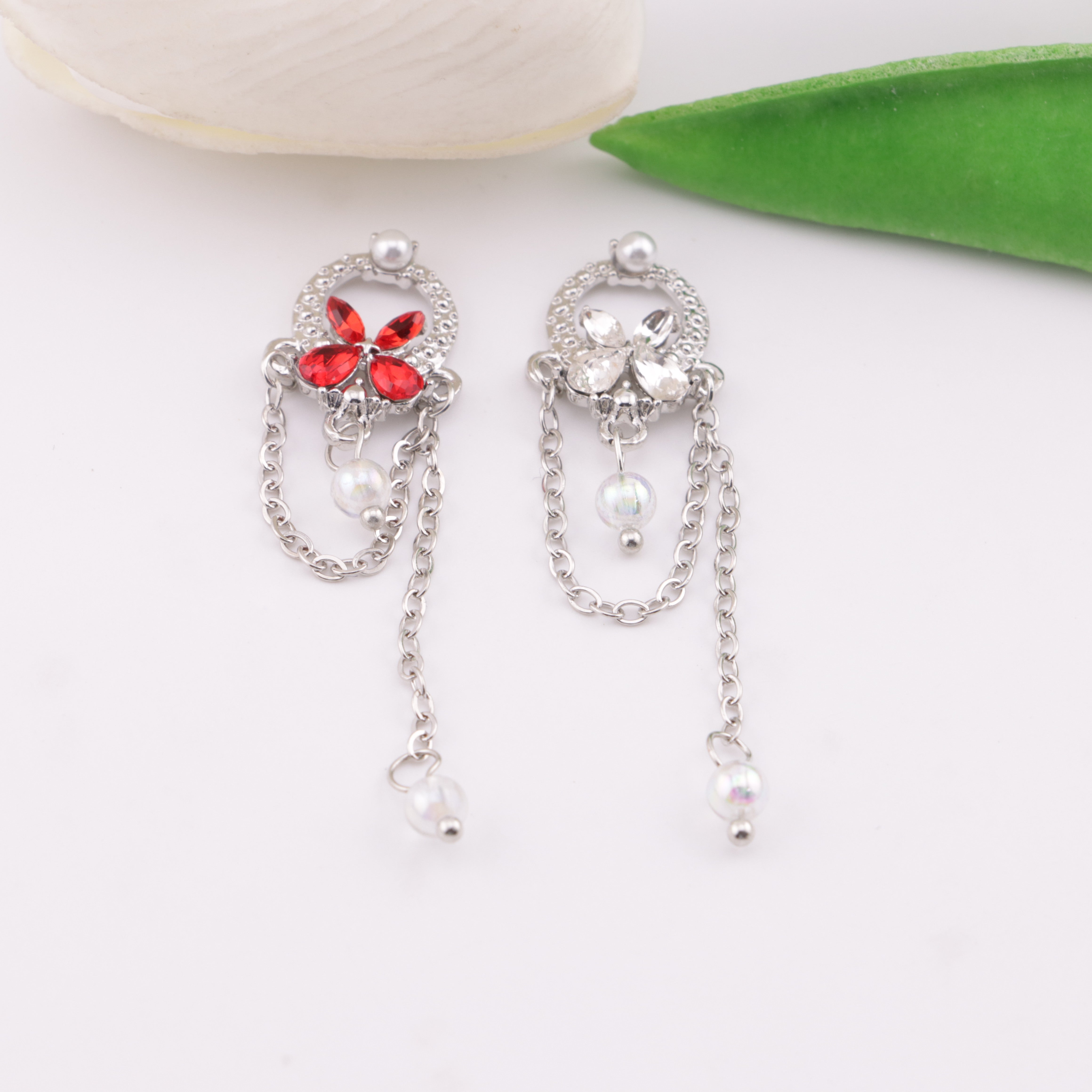 FS6205- 14×19mm Metal Bow Handheld Basket Charms With Chain, Metal Bow - Handheld Basket Patches With Chains