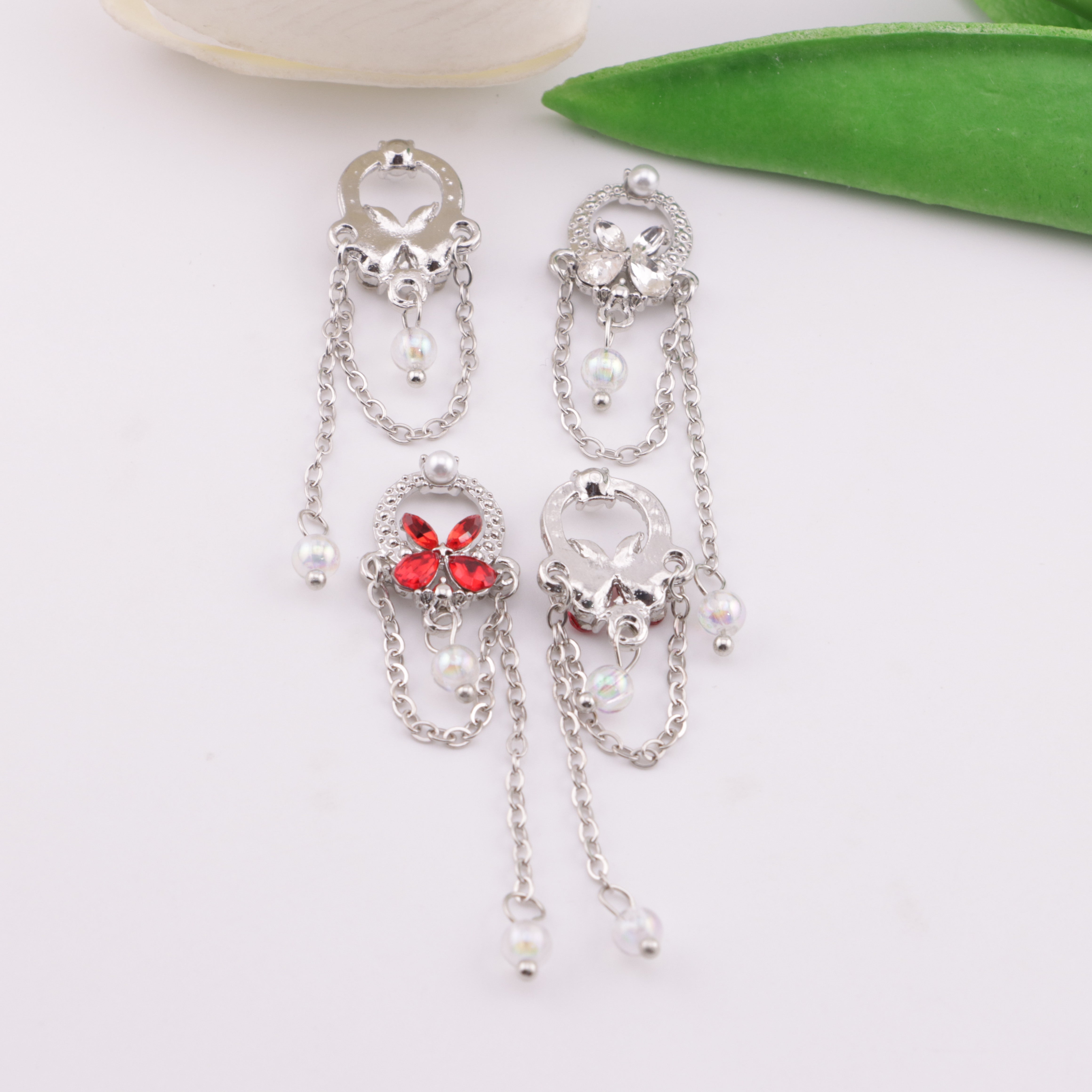FS6205- 14×19mm Metal Bow Handheld Basket Charms With Chain, Metal Bow - Handheld Basket Patches With Chains