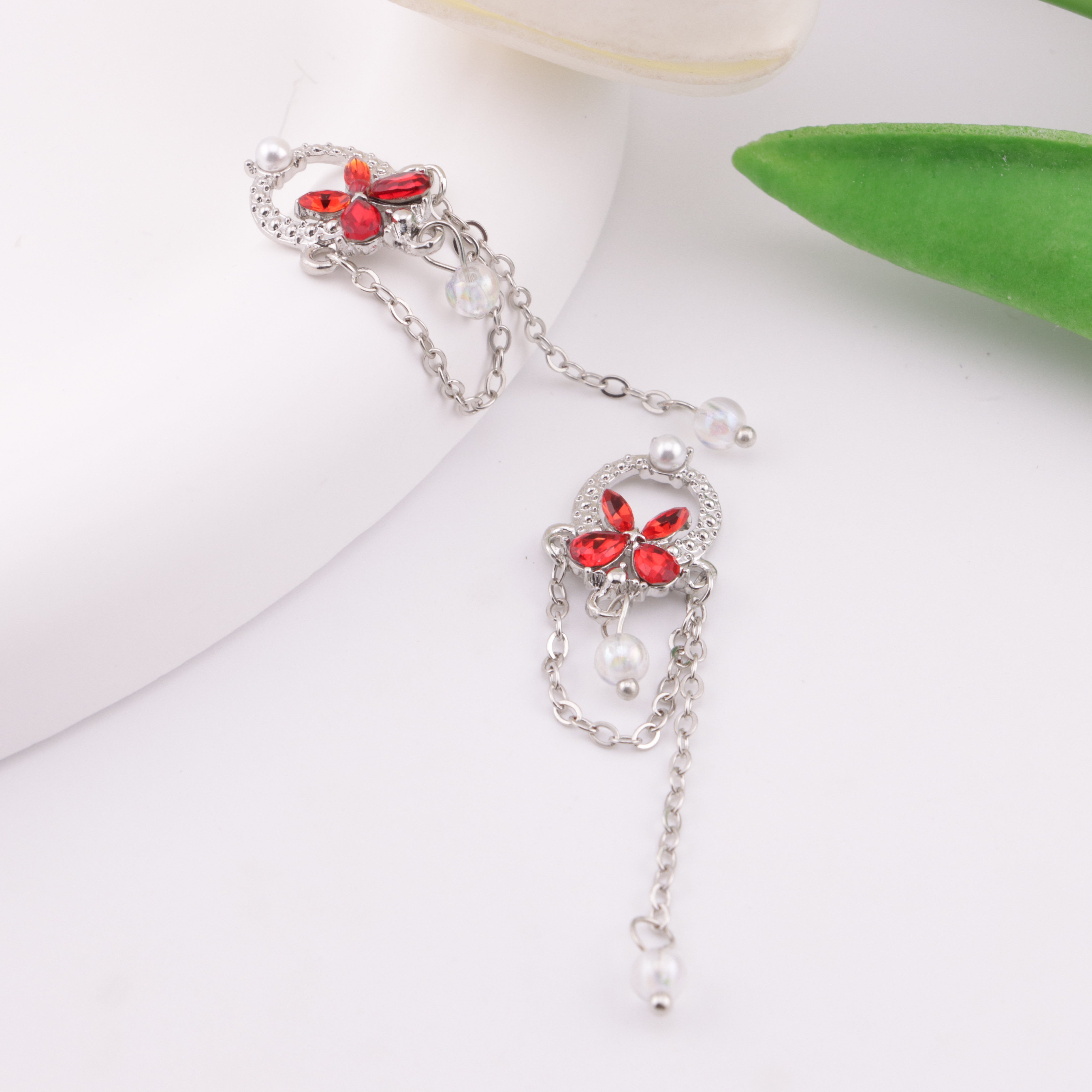 FS6205- 14×19mm Metal Bow Handheld Basket Charms With Chain, Metal Bow - Handheld Basket Patches With Chains