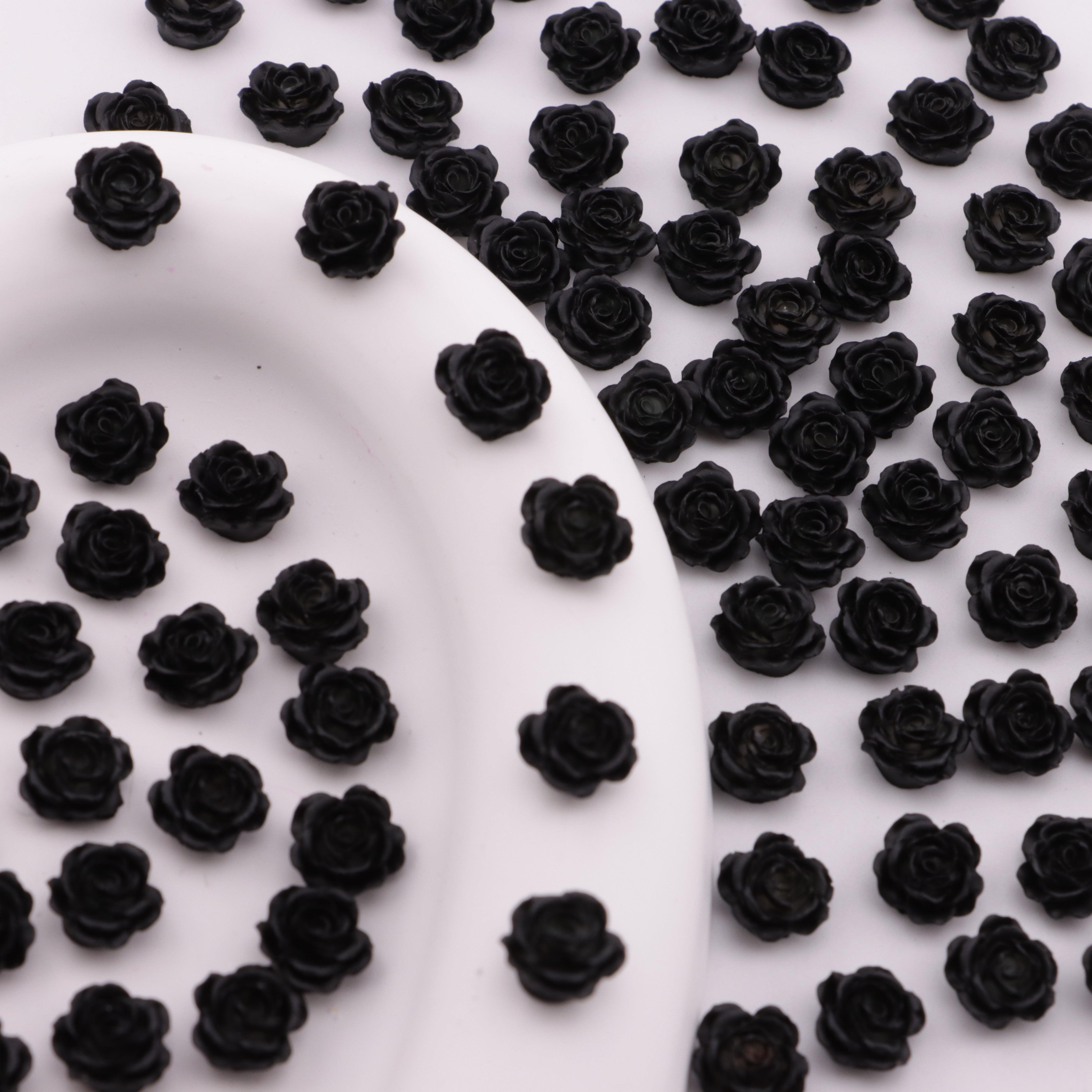 FS6288- 8mm Black Soft Flower Charms Pure Black Soft Flower Patches