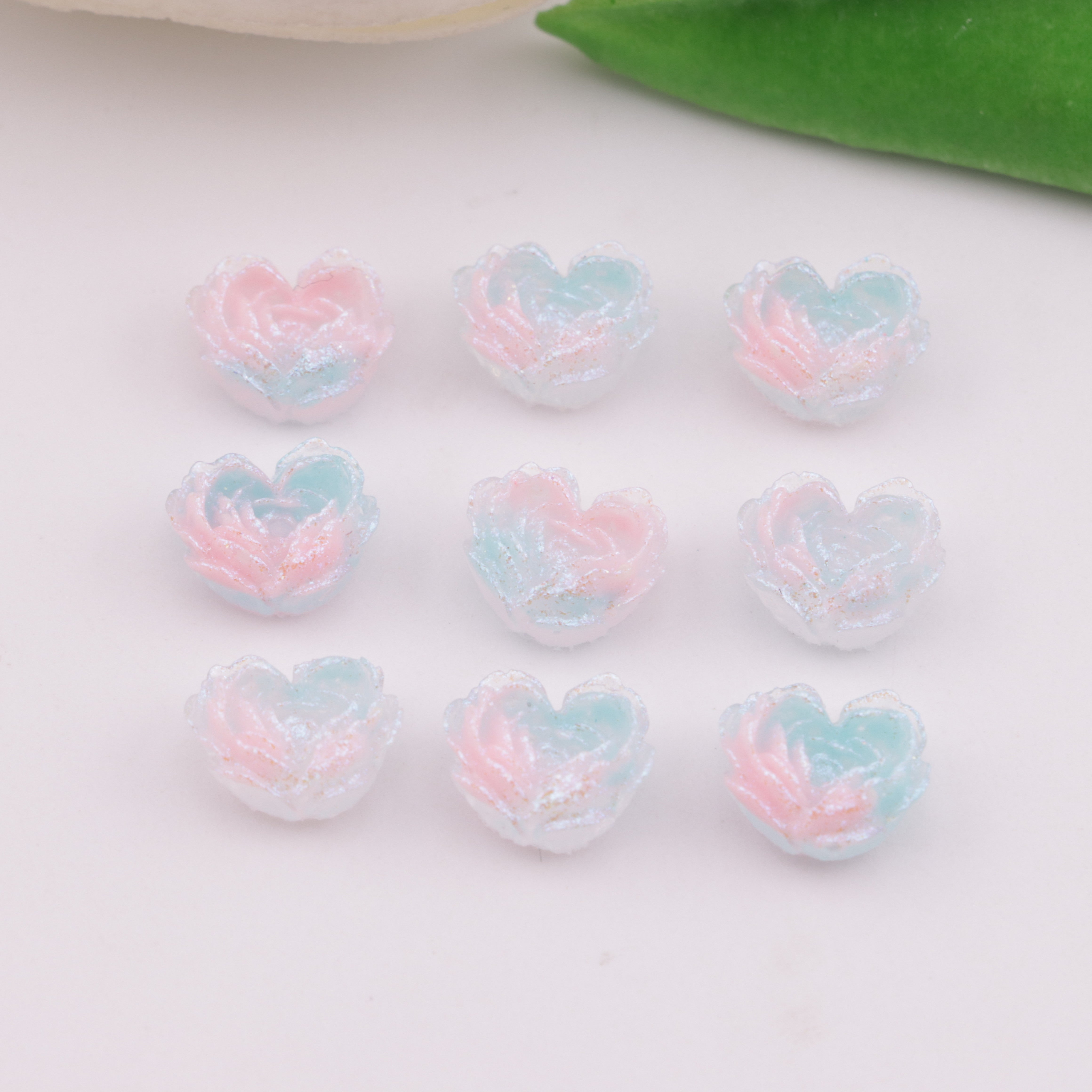 FS6300- About 9×10mm Luminous Heart Charms Glow-In-The-Dark Heart Embedded Flower Patches
