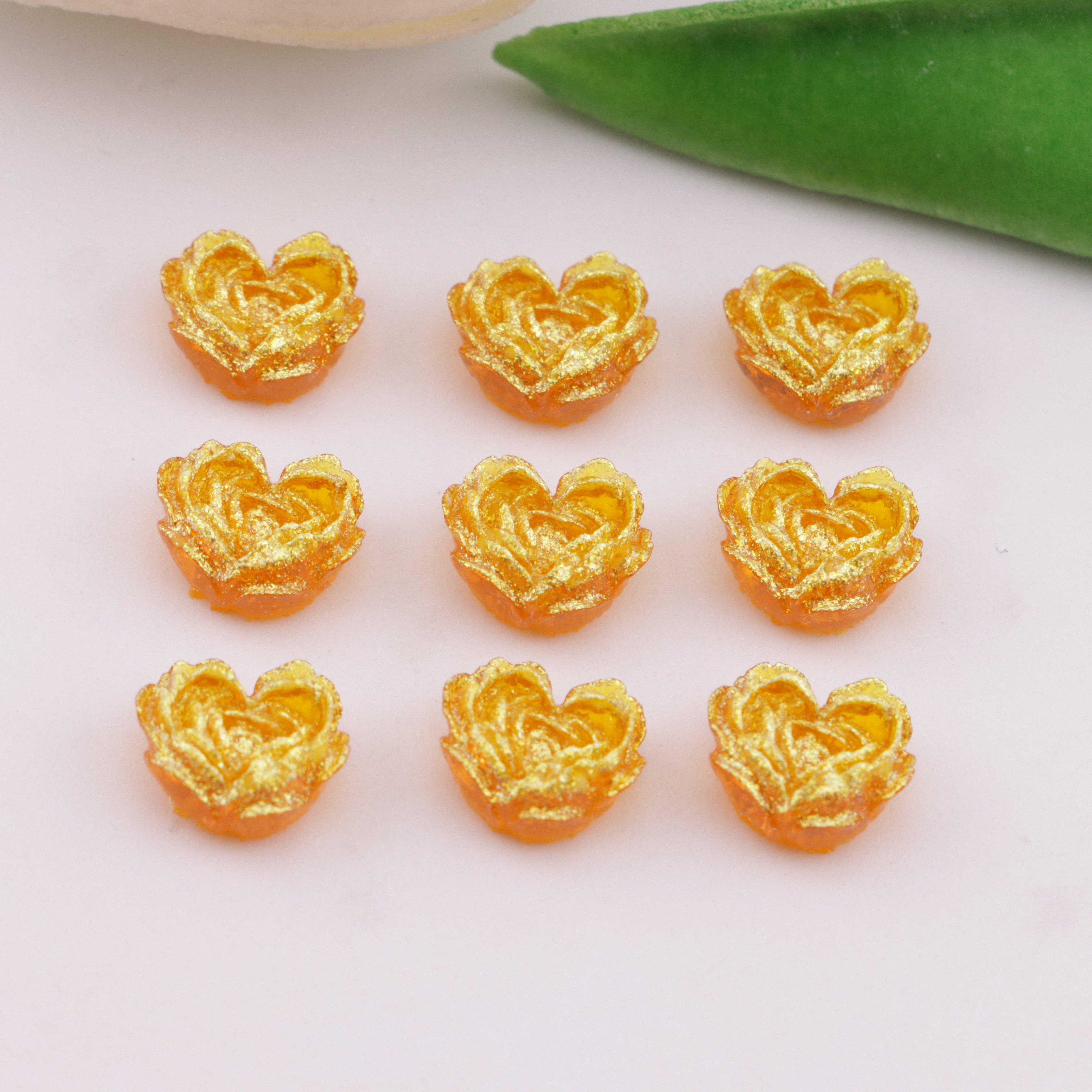 FS6300- About 9×10mm Luminous Heart Charms Glow-In-The-Dark Heart Embedded Flower Patches