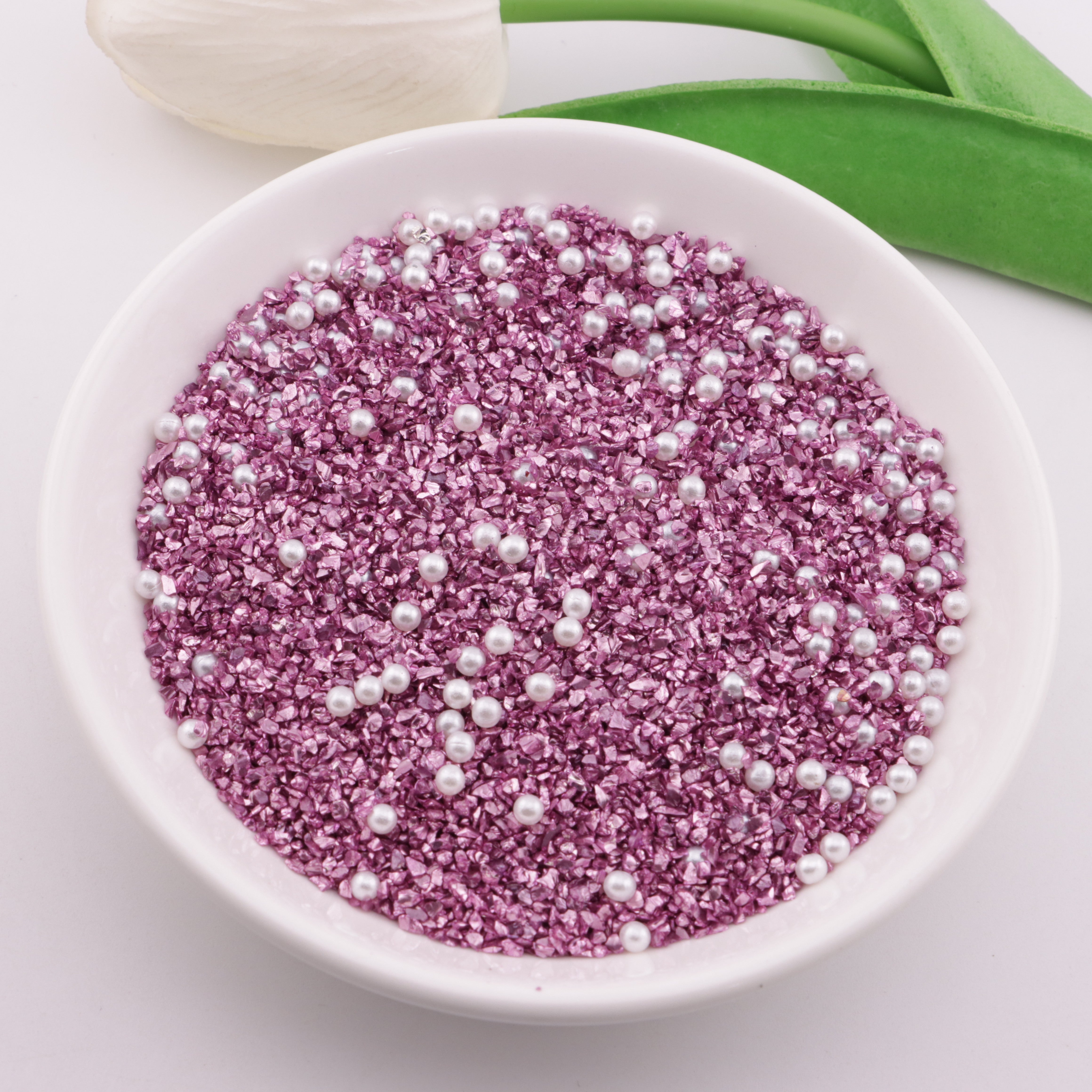 FS6298- Uv Color Glass Sand + Pearl Mixed: Colored Plated Glass Sand + Pearl Mixed Style