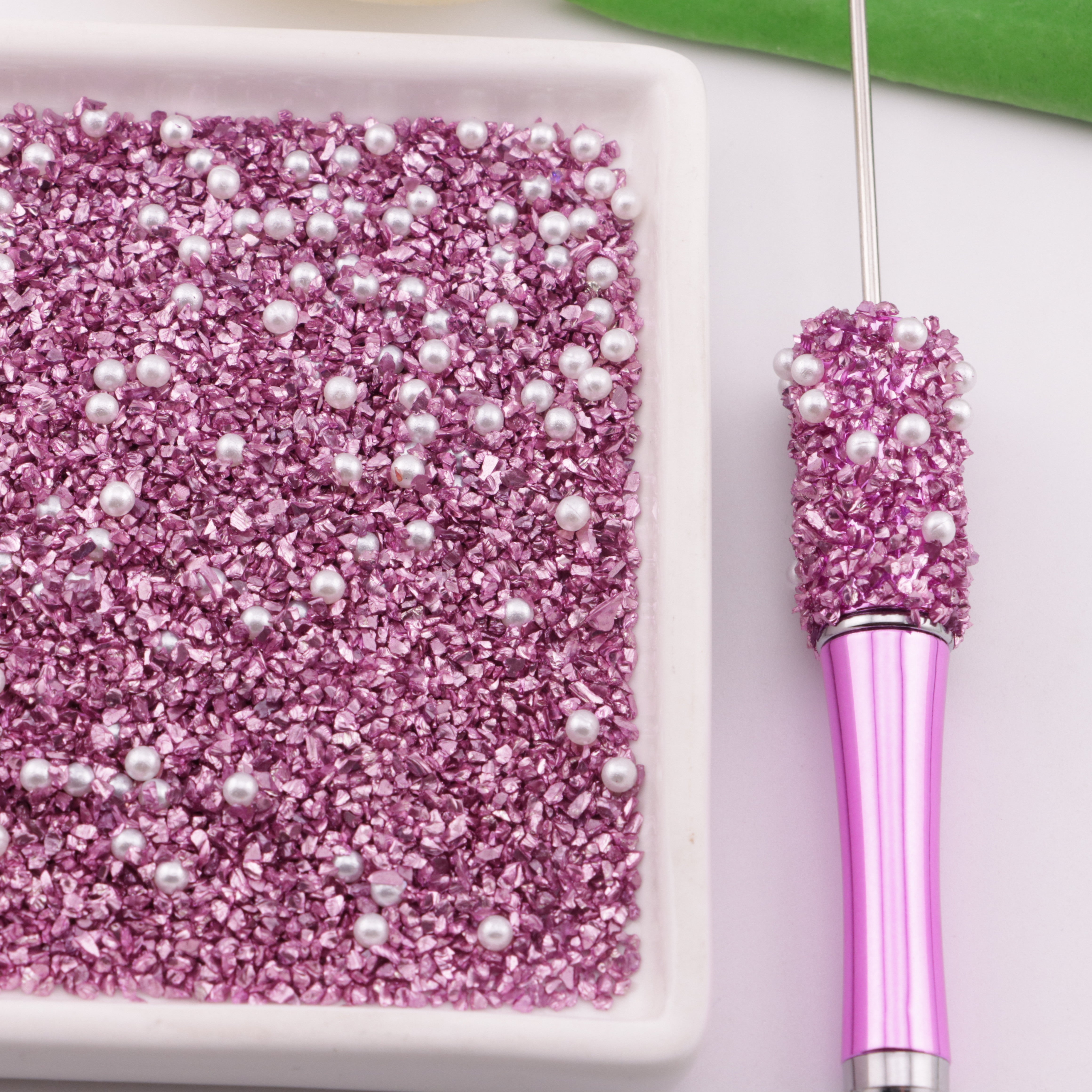 FS6298- Uv Color Glass Sand + Pearl Mixed: Colored Plated Glass Sand + Pearl Mixed Style