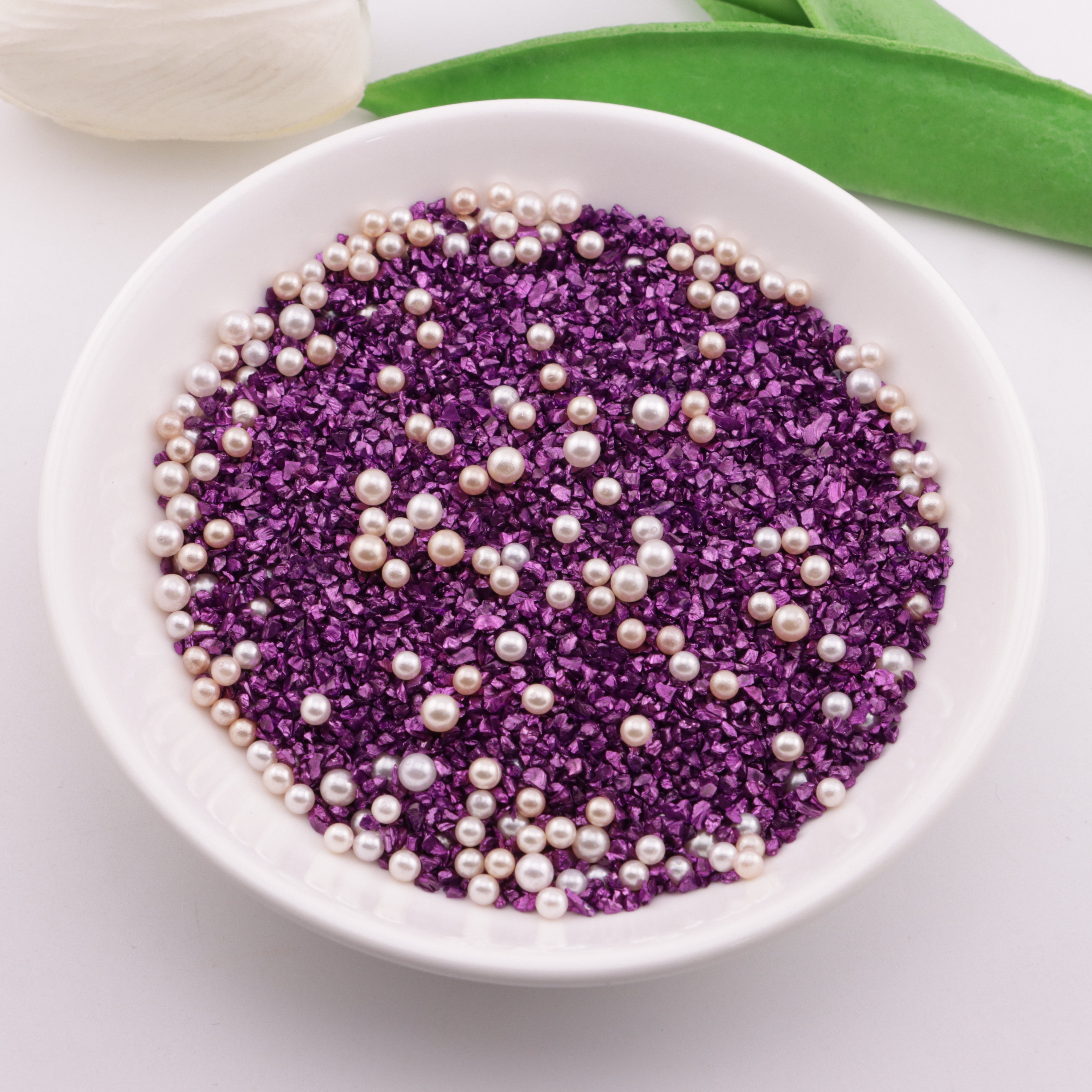FS6298- Uv Color Glass Sand + Pearl Mixed: Colored Plated Glass Sand + Pearl Mixed Style