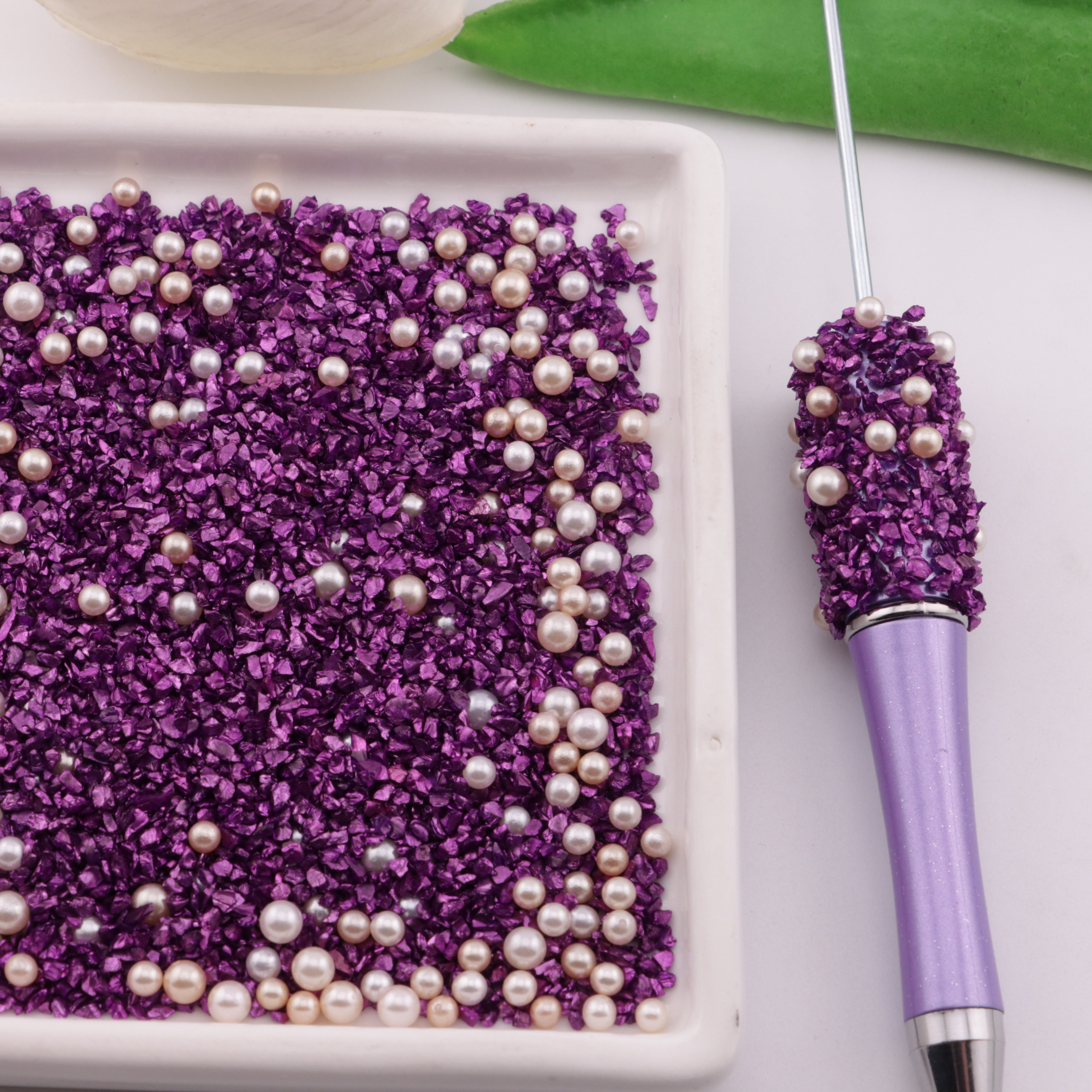 FS6298- Uv Color Glass Sand + Pearl Mixed: Colored Plated Glass Sand + Pearl Mixed Style