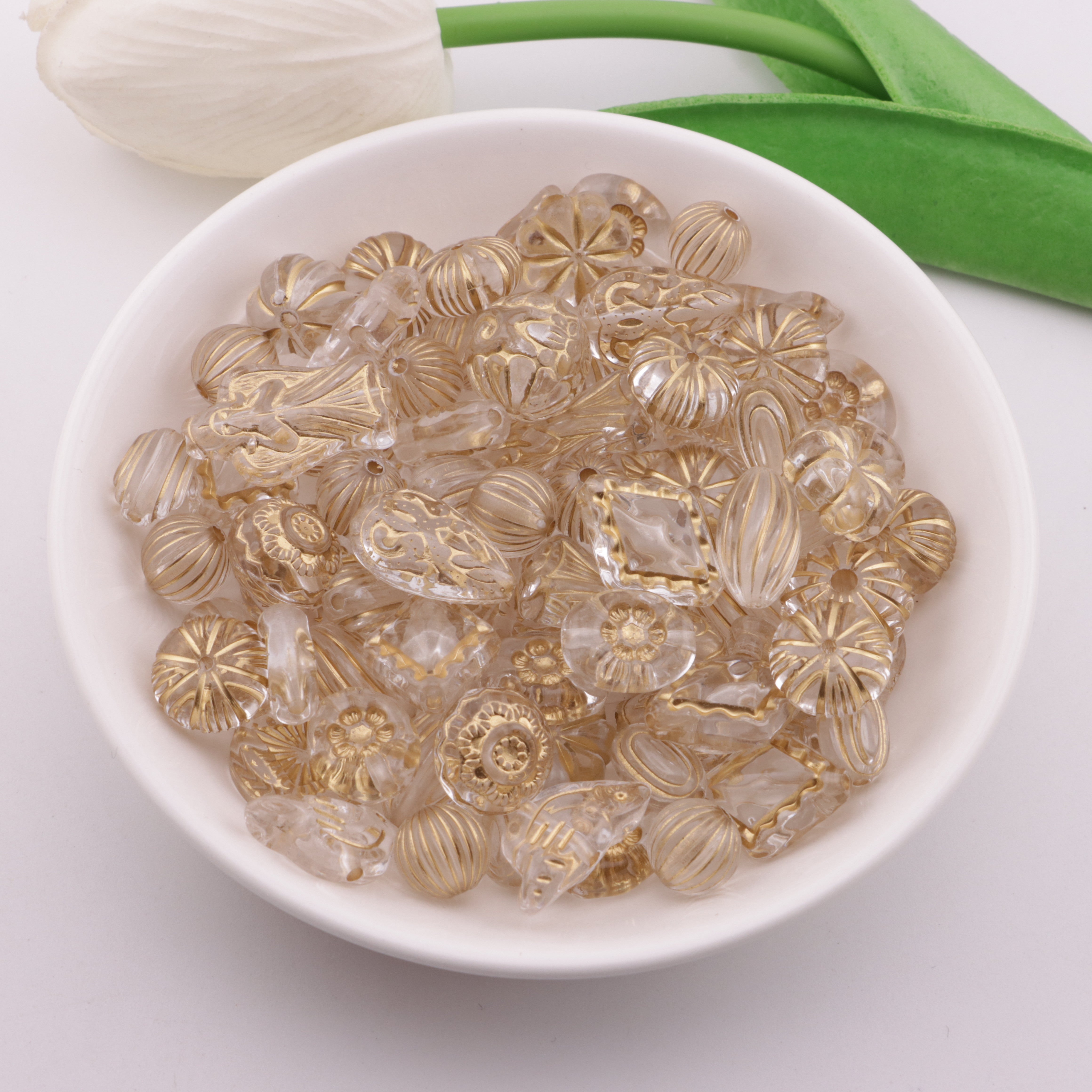 FS6297- Mixed Style Gold Line Beads