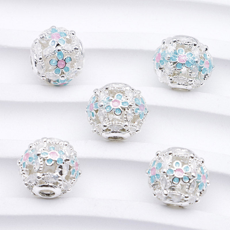 FS5099- 10mm Heart 5 Petal Metal Beads Love - Pearl Five - Petal Flower Alloy Beads Fit For Pen