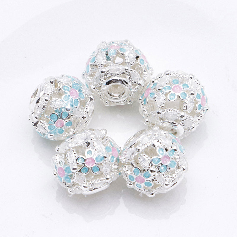 FS5099- 10mm Heart 5 Petal Metal Beads Love - Pearl Five - Petal Flower Alloy Beads Fit For Pen