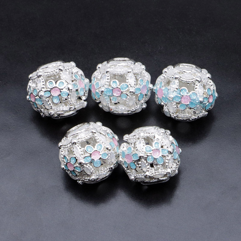 FS5099- 10mm Heart 5 Petal Metal Beads Love - Pearl Five - Petal Flower Alloy Beads Fit For Pen