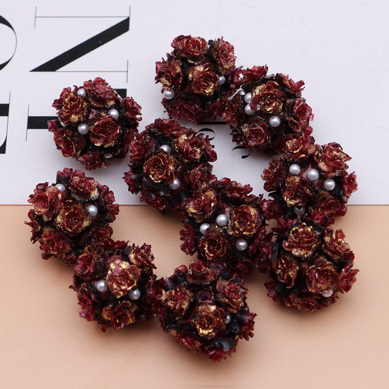 FS4860- 16mm Peach Soft Flower Ball Terracotta Beads Can Pass A Pen