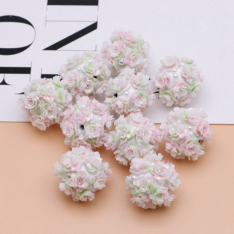 FS4860- 16mm Peach Soft Flower Ball Terracotta Beads Can Pass A Pen
