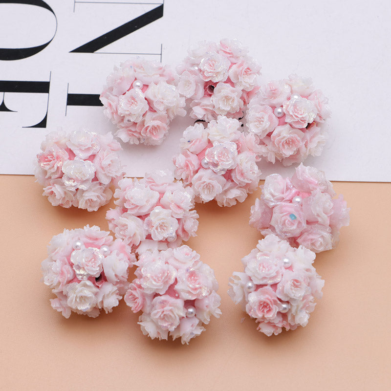 FS4860- 16mm Peach Soft Flower Ball Terracotta Beads Can Pass A Pen