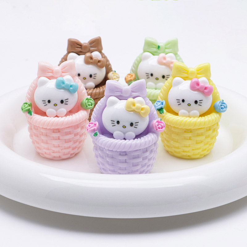 FS5292- Three-Dimensional Resin Flower Basket Of Hello Kitty