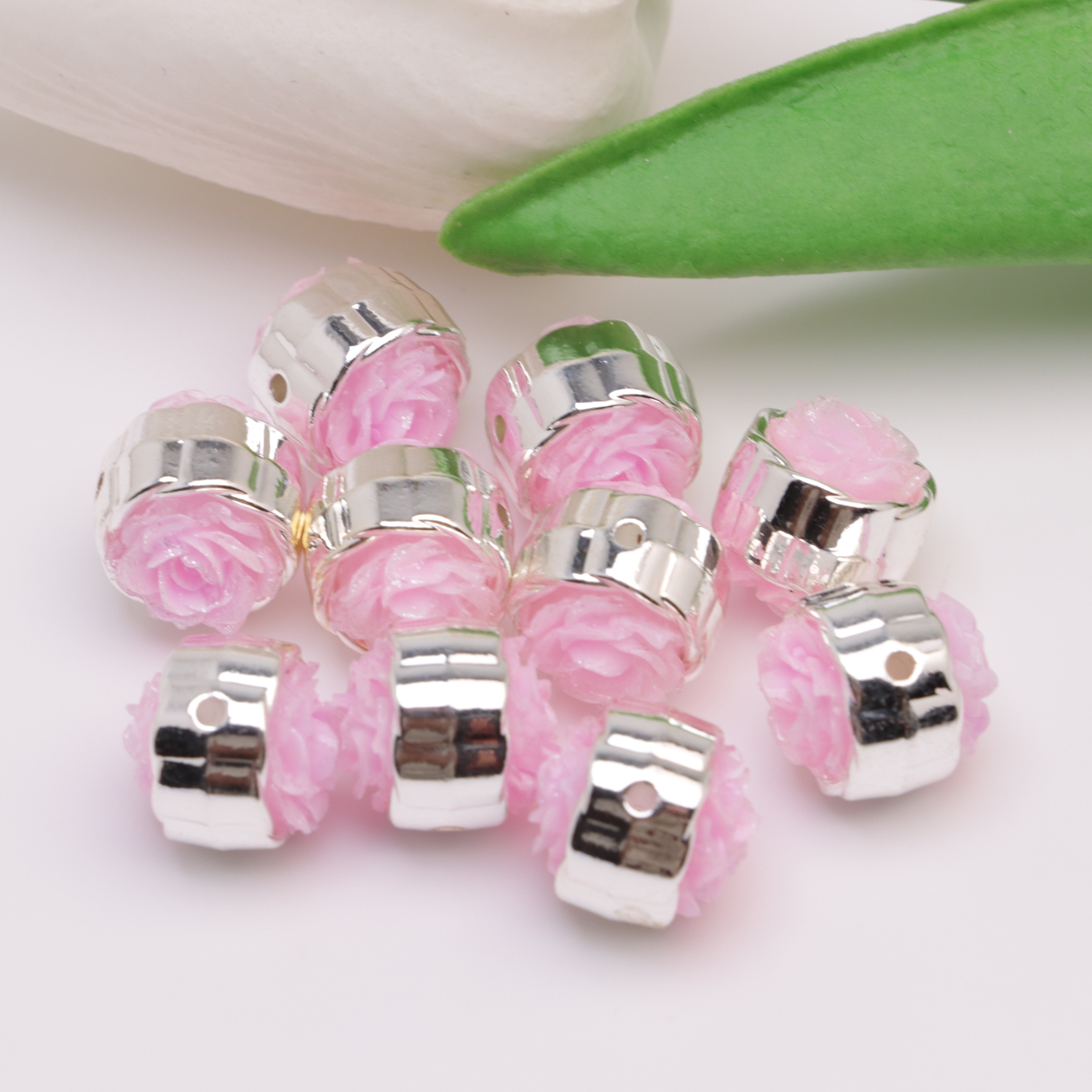 FS4384- 12mm Glow-in-the-Dark + Softened Light Soft Flower Metal Beads
