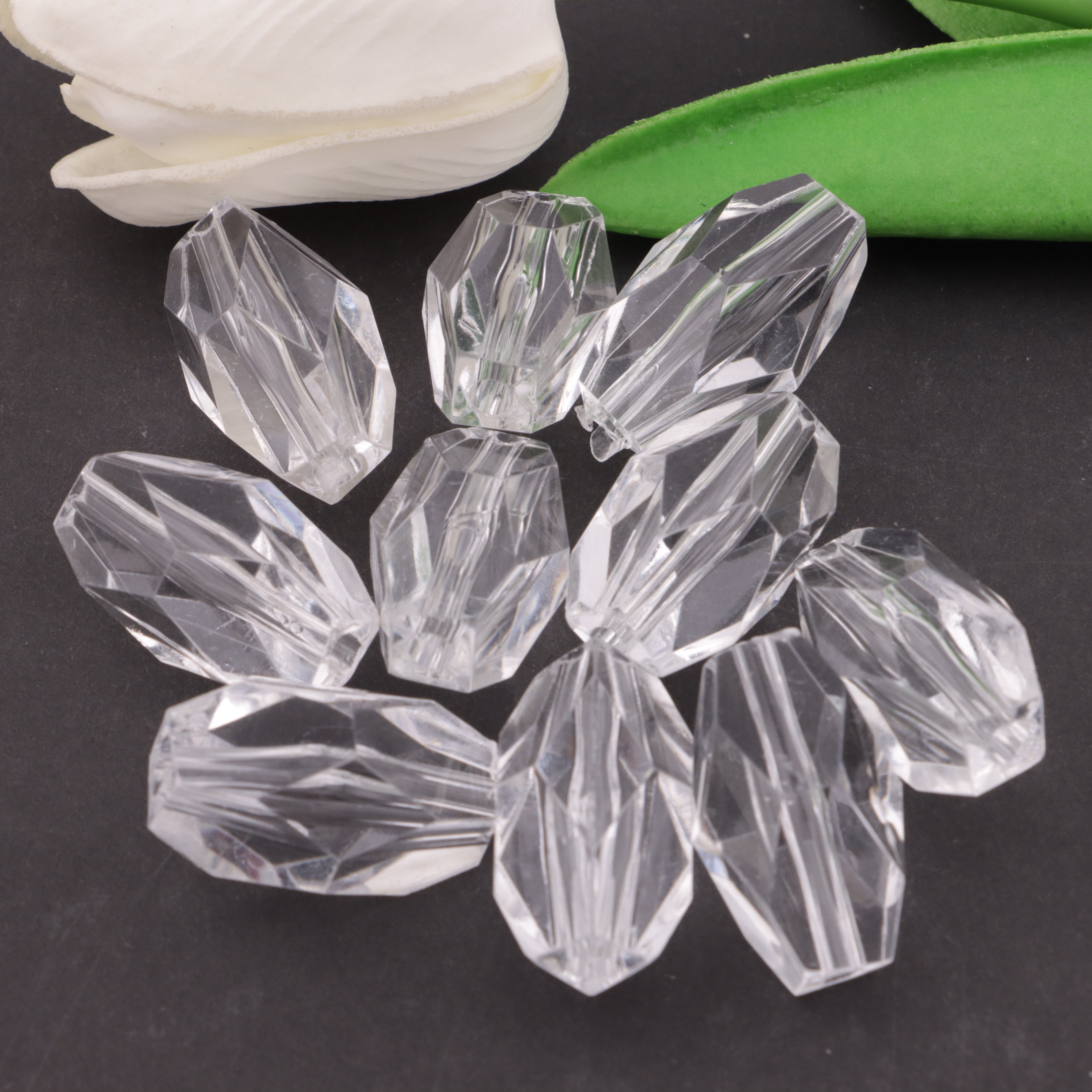 FS3898- 27mm Clear Based Beads Fit Pens - Transparent Oval Beads With Angular Bottom, Pen-Compatible