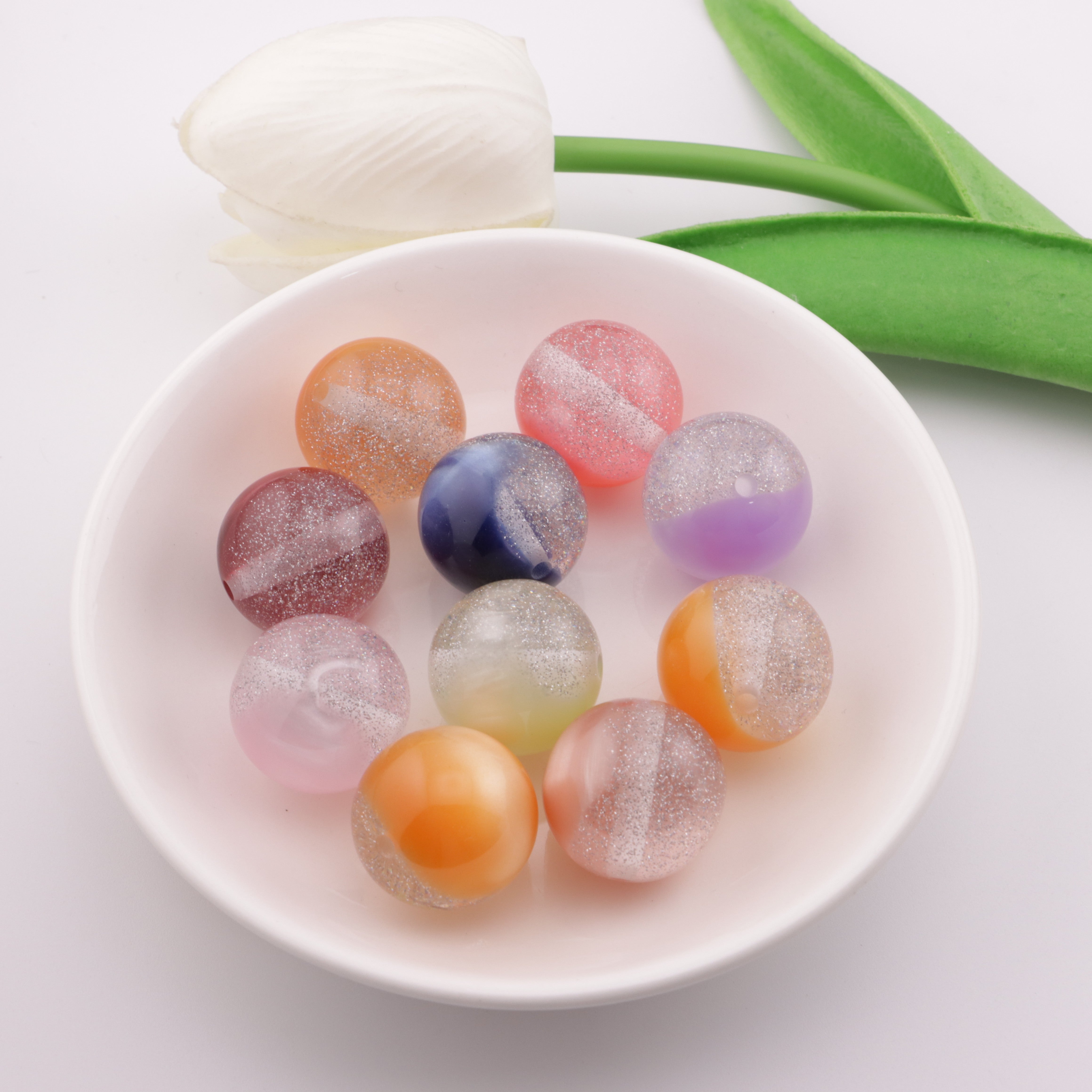 FS2405- 20MM Round Mixed Color Galaxy Glitter Resin Beads Fit For Beadable Pens