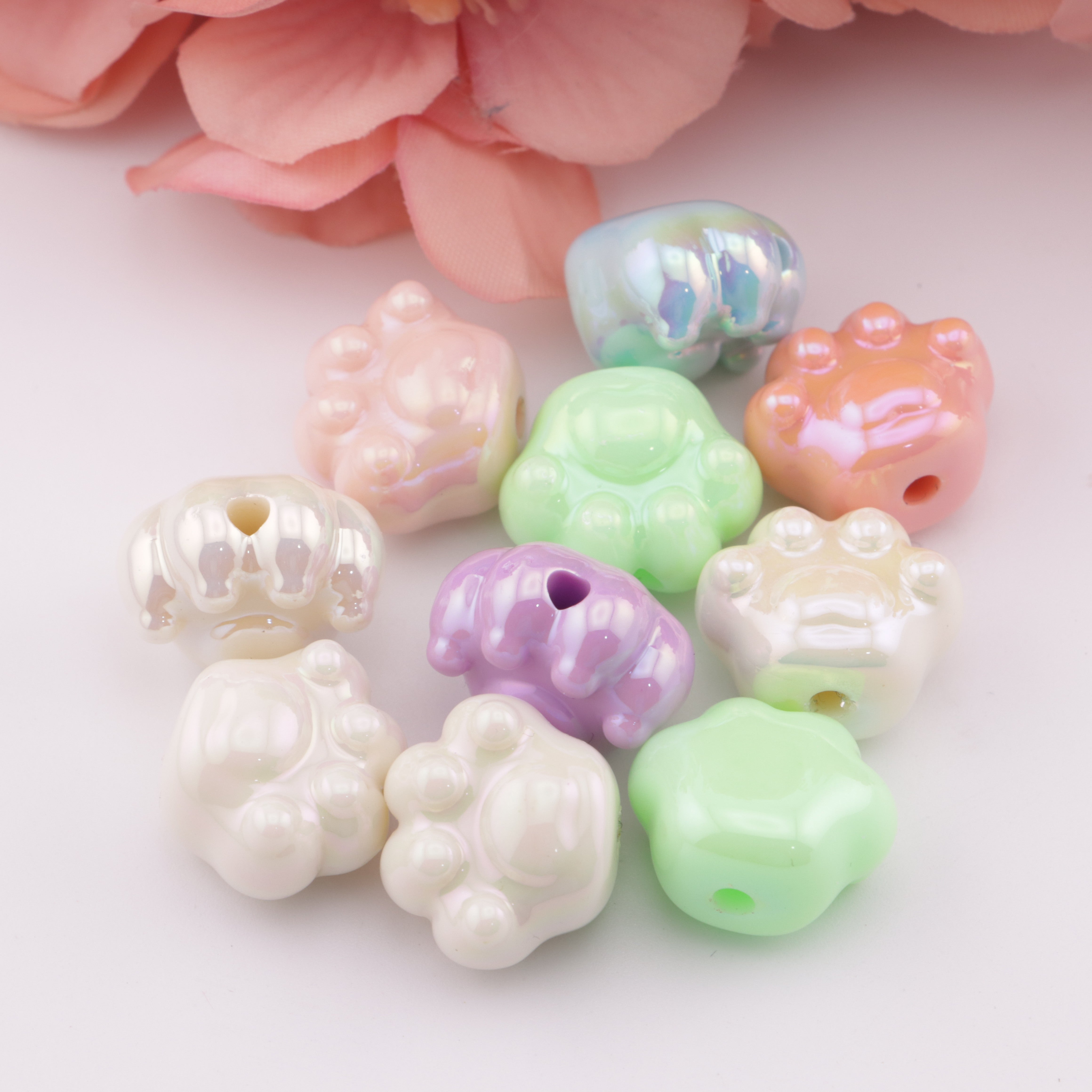 FS0583- UV Mixed Color Dog Paw Glowing Acrylic Beads Fit For Beadable Pens