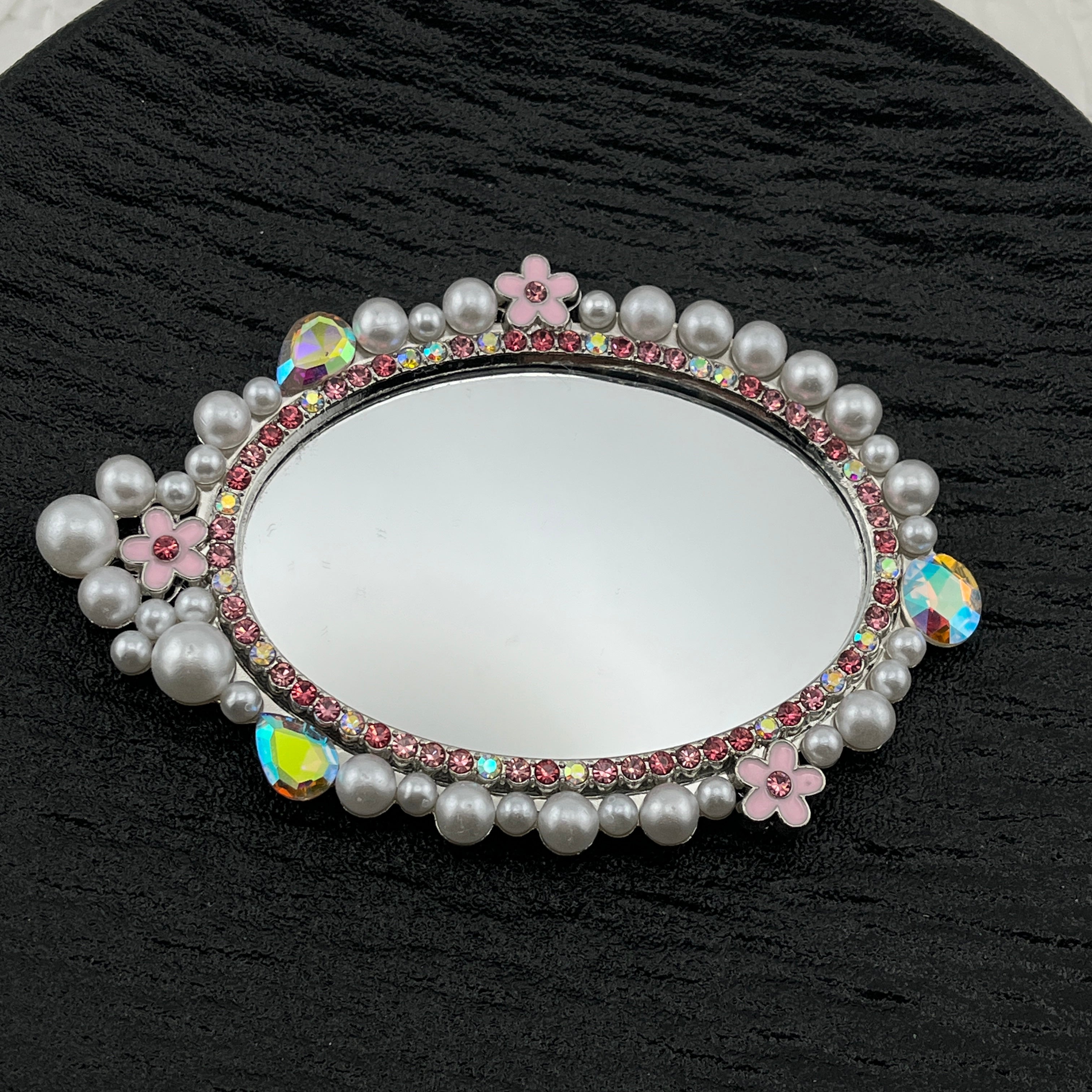 FS2602-1PCS 94*64mm Big Oval mirror with Pearl and Diamonds Zoe's DIY Shop