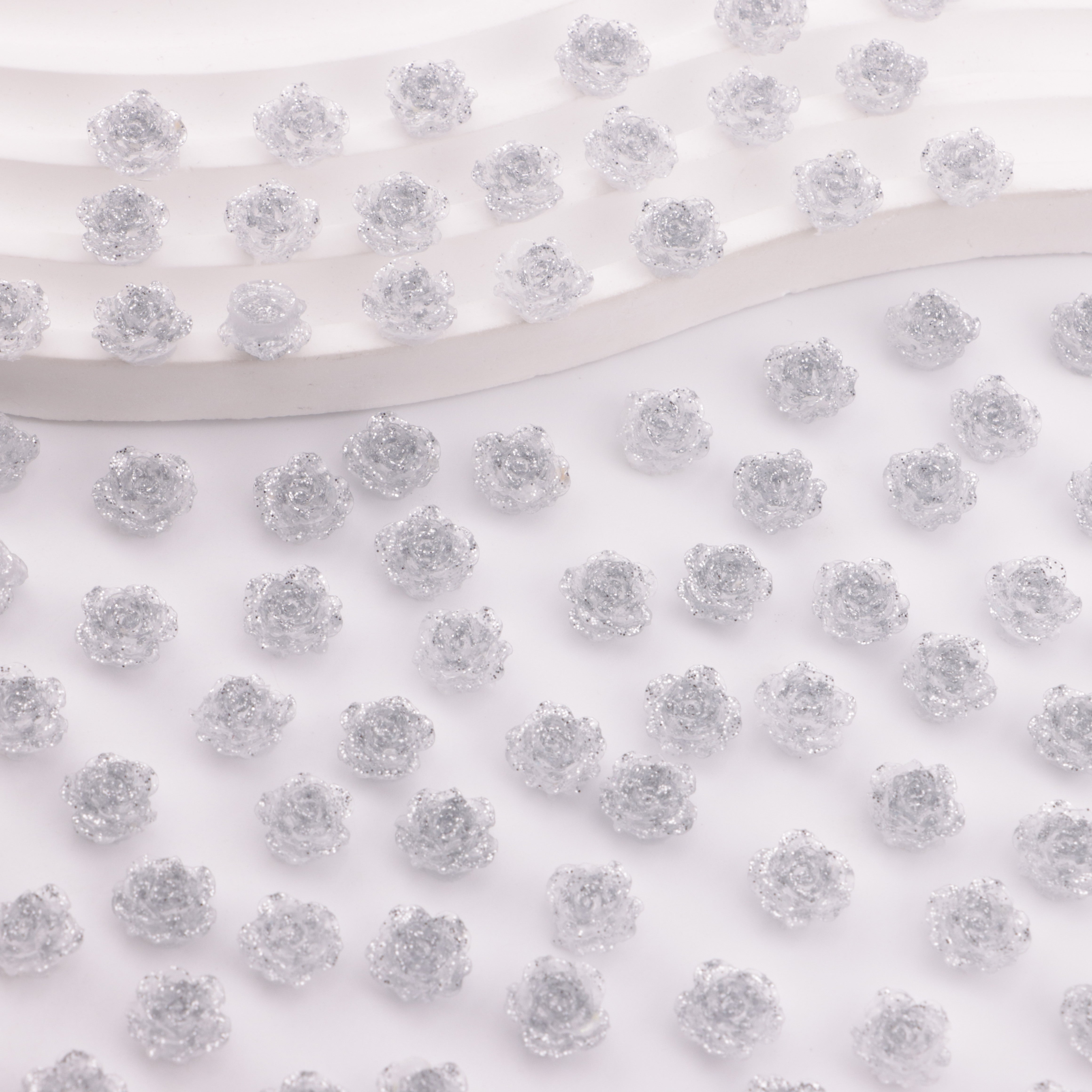FS5471- 10mm Gray Fine Glitter Soft Flower Charms Soft Flower Patches Luminous