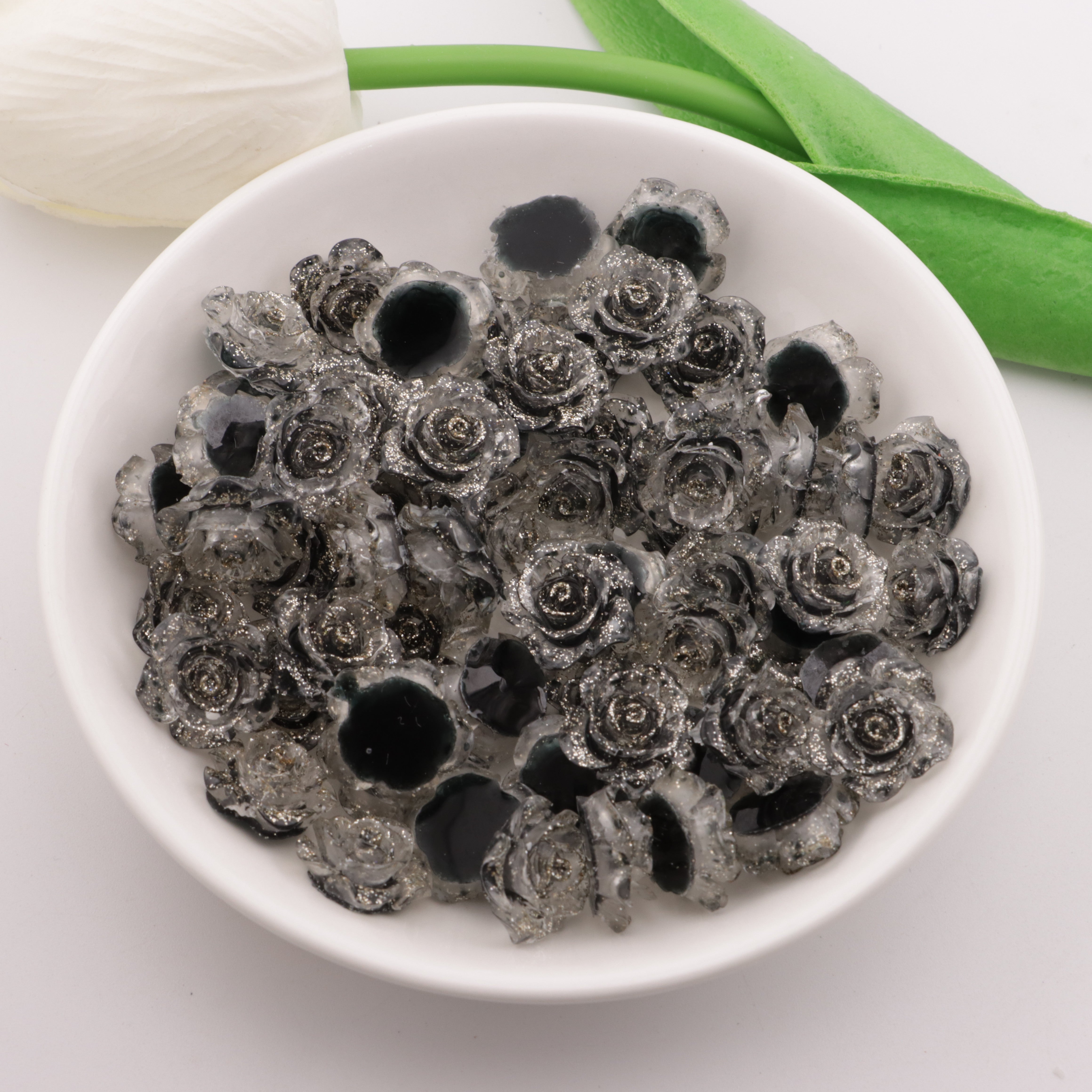 FS3686- 15mm Flower Charms Glitter Roses Zoe's DIY Shop