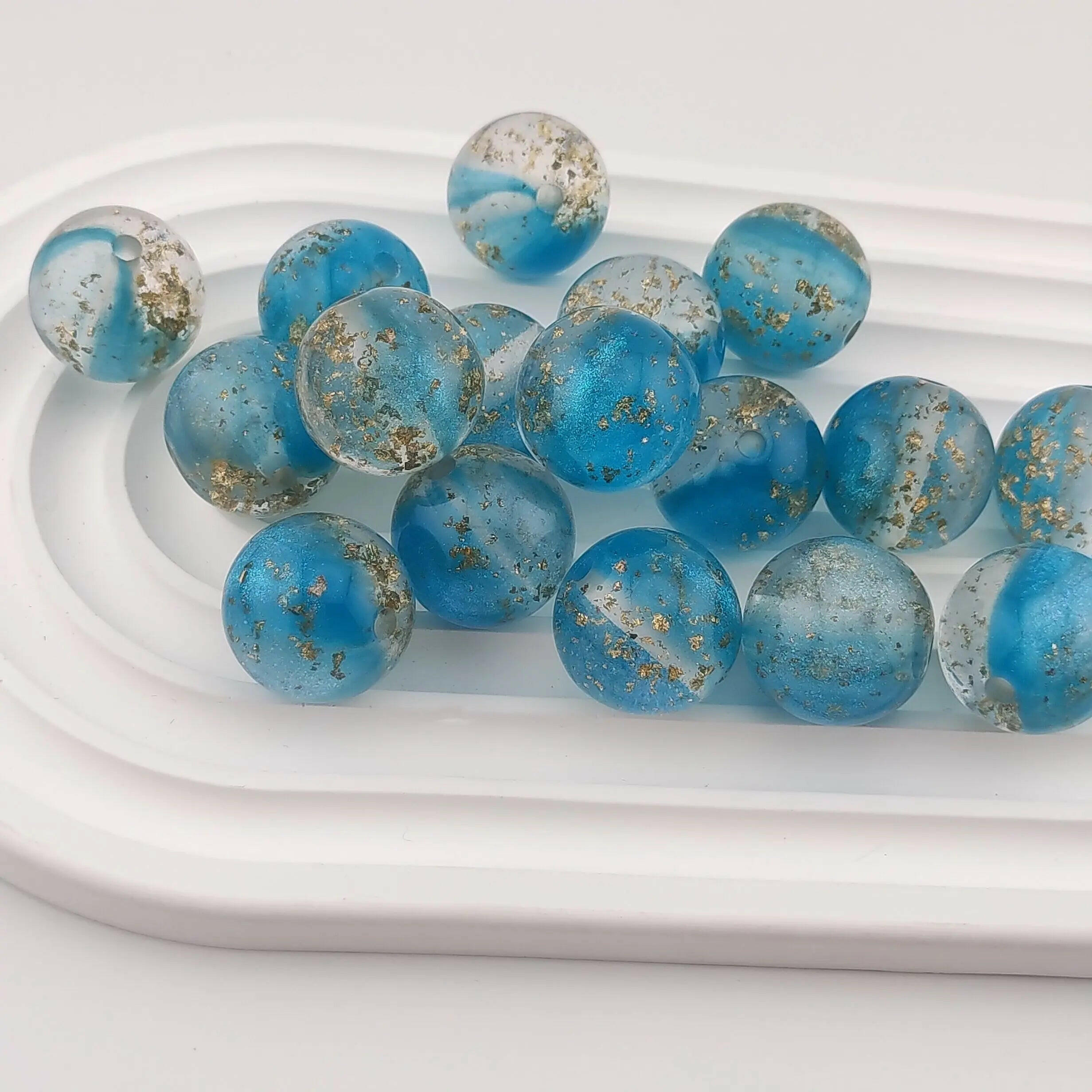FS0603- 20MM Round Blue Gold Foil Resin Beads Fit For Beadable Pens Zoe's DIY Shop