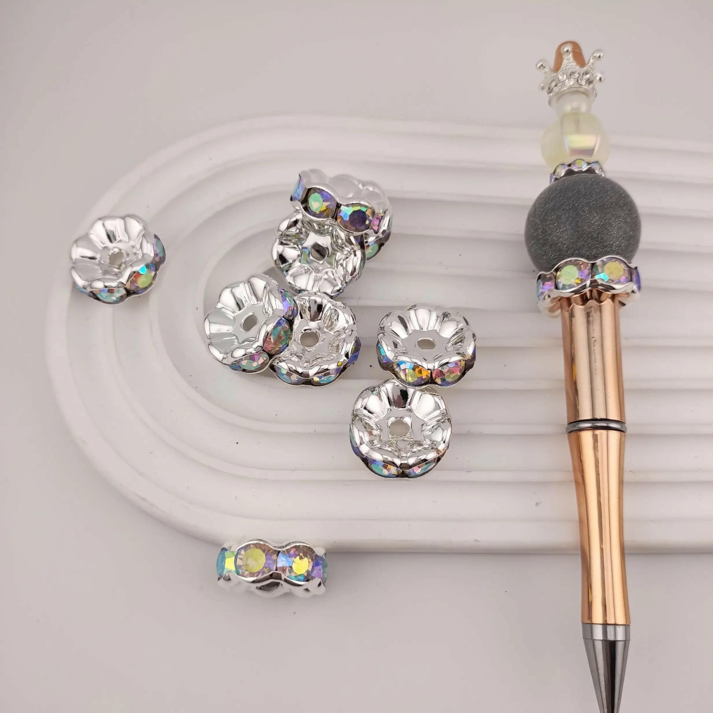 FS1107- 20MM Silver Round Edged Wavy Diamond Inlay Alloy Spacer Zoe's DIY Shop