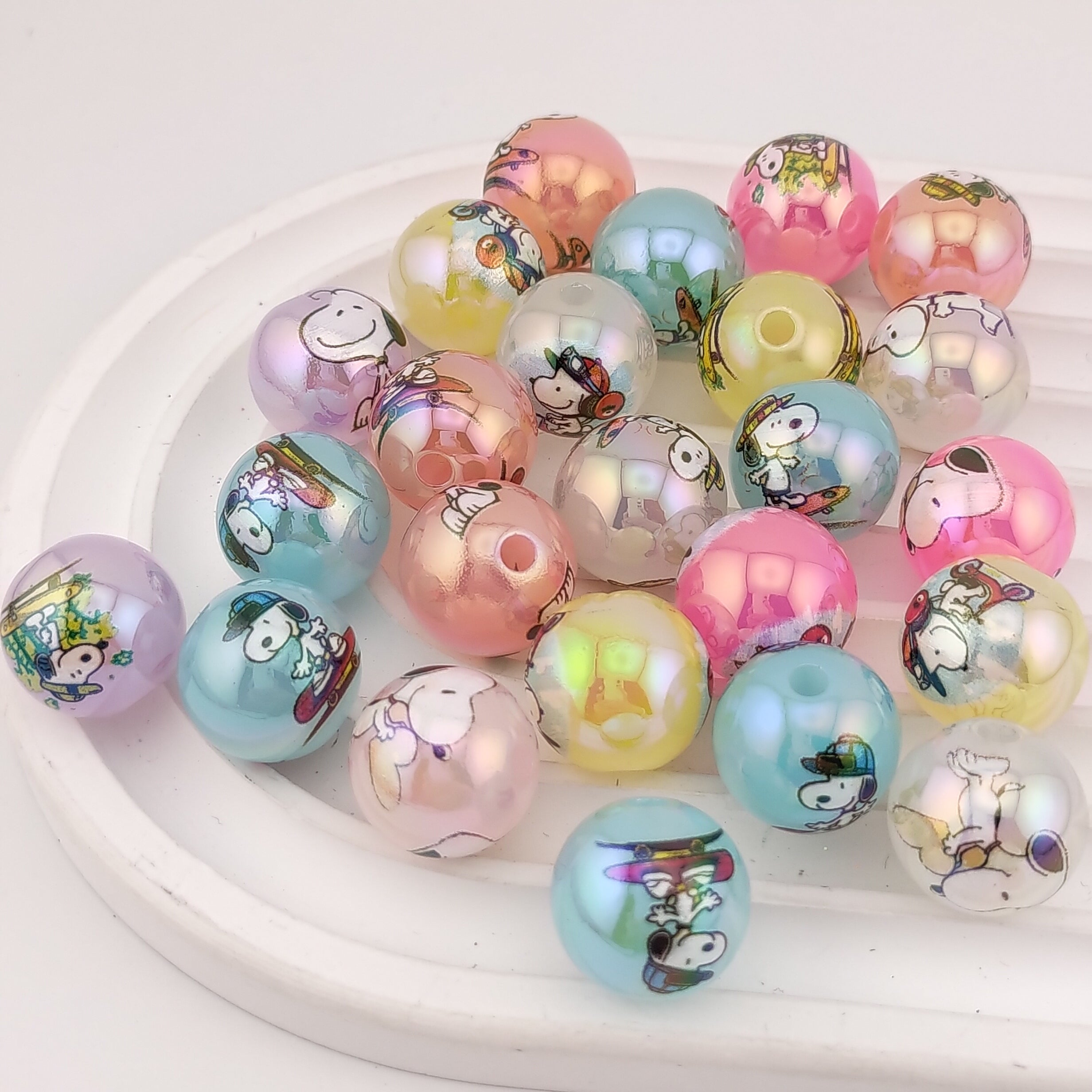 FS4257- 16MM Candy Color Snoopy Printed Acrylic Beads Fit For Beadable Pens