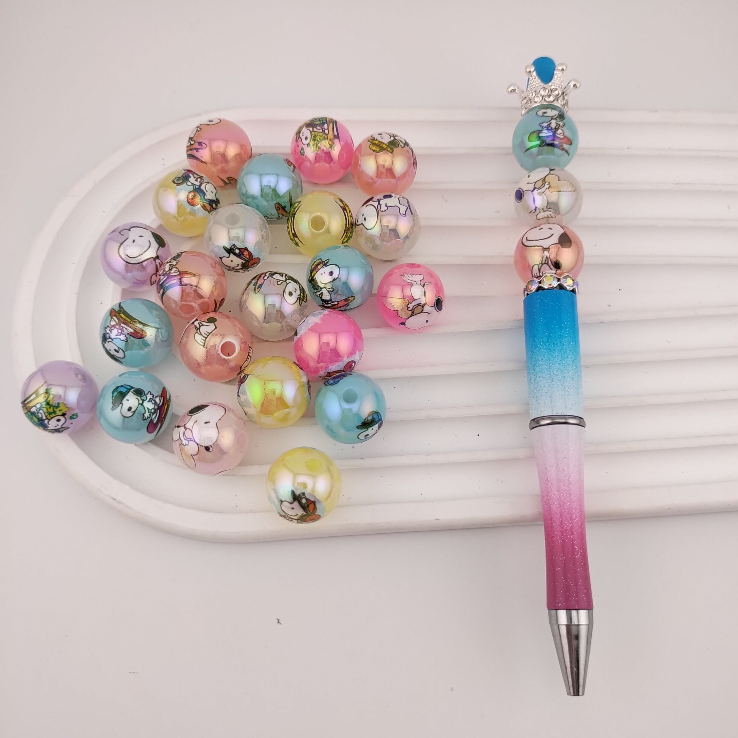 FS4257- 16MM Candy Color Snoopy Printed Acrylic Beads Fit For Beadable Pens