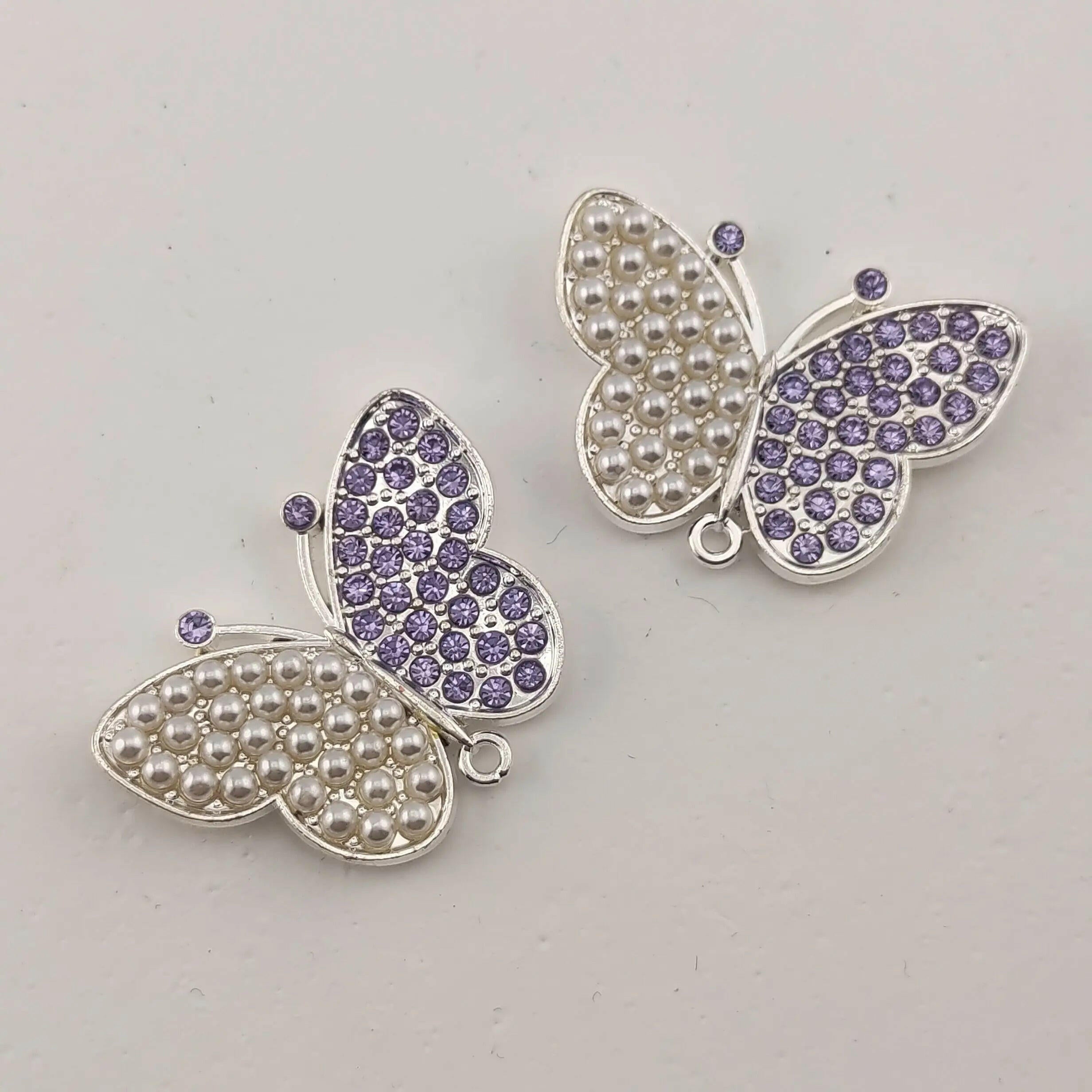FS0317- 33MM Butterfly With Diamonds and Pearls Fancy Charms Accessories For Making Fancy Beads Zoe's DIY Shop