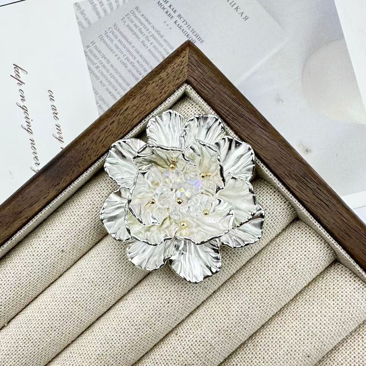 FS3779- 47mm Two-Layer UV Silver Crystal Flower Charms Two-Layer Crystal Flowers