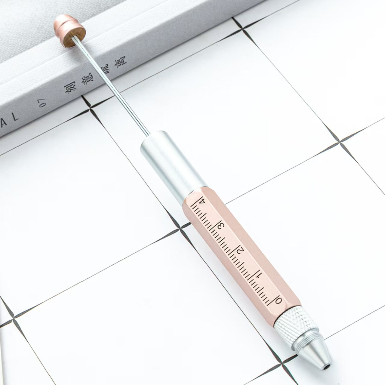 FS5398- Metal Multifunctional 5-In-1 Ballpoint Pen Diy Bead Stringing Ruler And Dual-Purpose Screwdriver