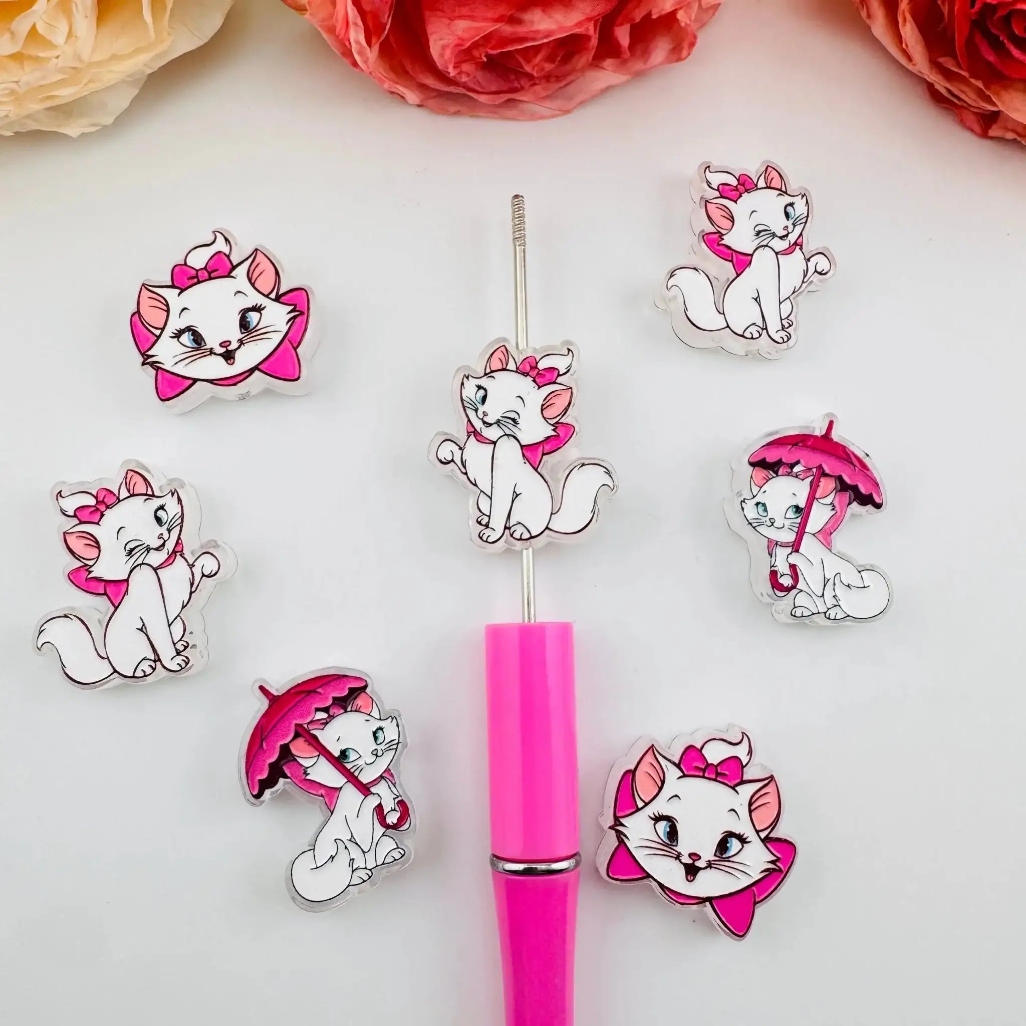 FS101264-About 24*29mm Double Side Printed Marrie Cat Acrylic Beads For Beadable Pens Keychain Making -Zoe DIY Wholesale