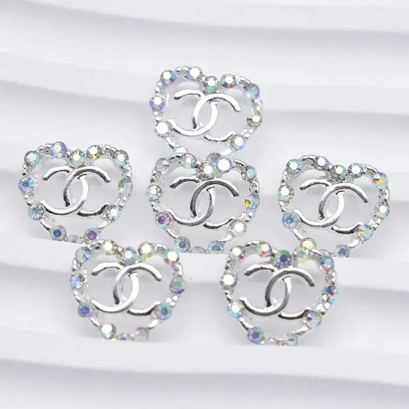 FS4549-11×11mm AB Rhinestone Heart C Alloy Nail Stickers For Keychain Jewelry Making -Zoe DIY Wholesale