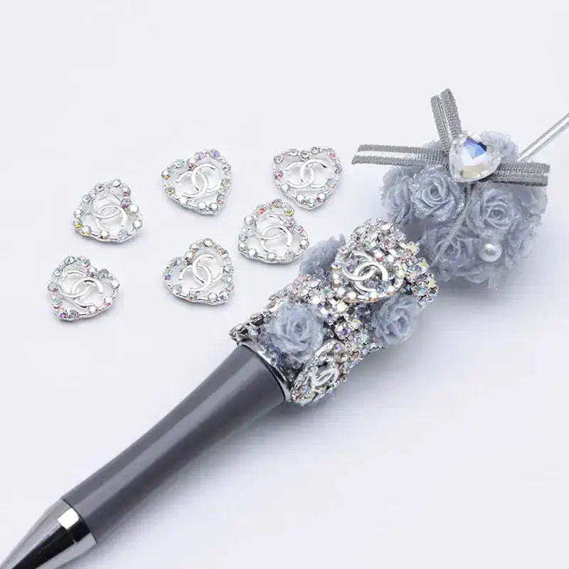 FS4549-11×11mm AB Rhinestone Heart C Alloy Nail Stickers For Keychain Jewelry Making -Zoe DIY Wholesale
