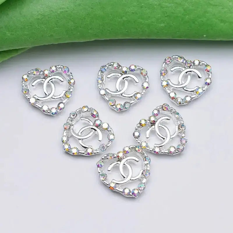 FS4549-11×11mm AB Rhinestone Heart C Alloy Nail Stickers For Keychain Jewelry Making -Zoe DIY Wholesale